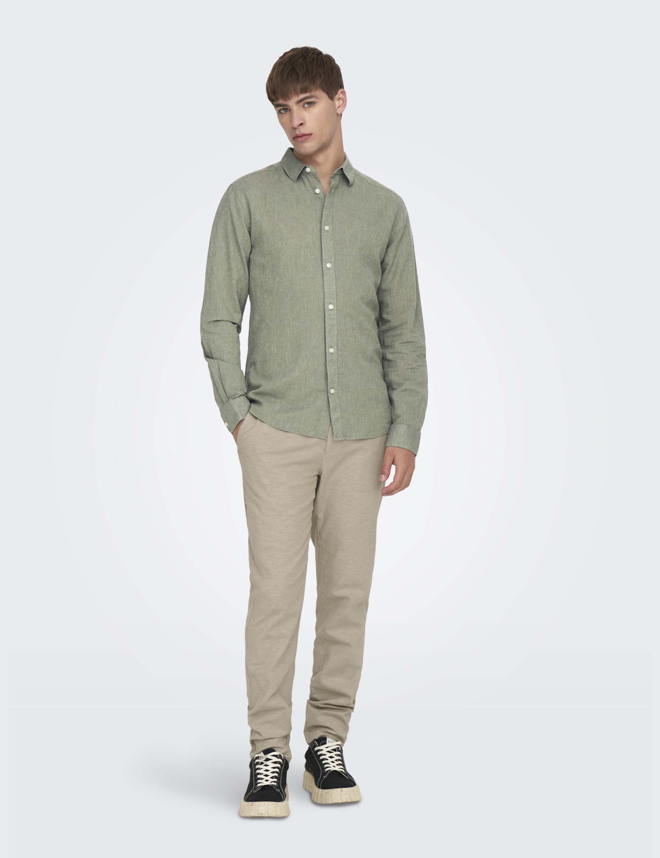 Cotton Linen Blend Slim Fit Shirt 3 of 9