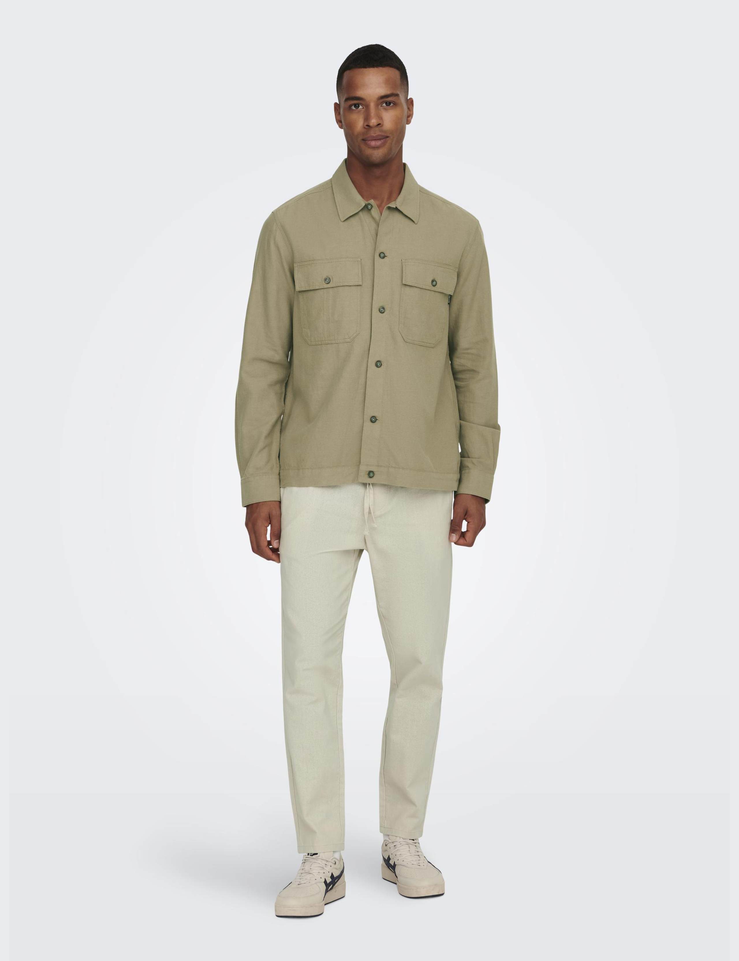 Tapered Fit Cotton Rich Trousers with Linen 3 of 7