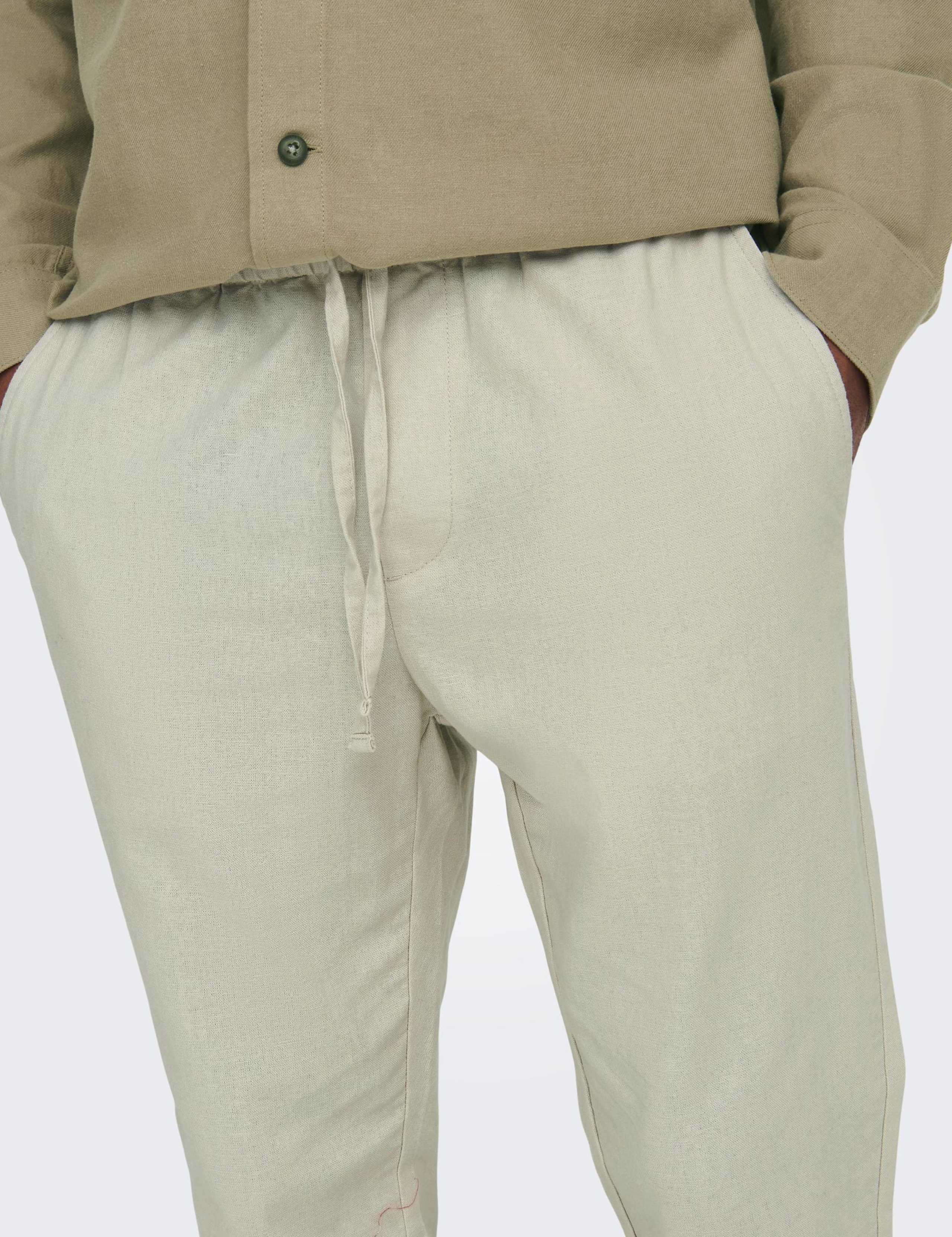 Tapered Fit Cotton Rich Trousers with Linen 5 of 7