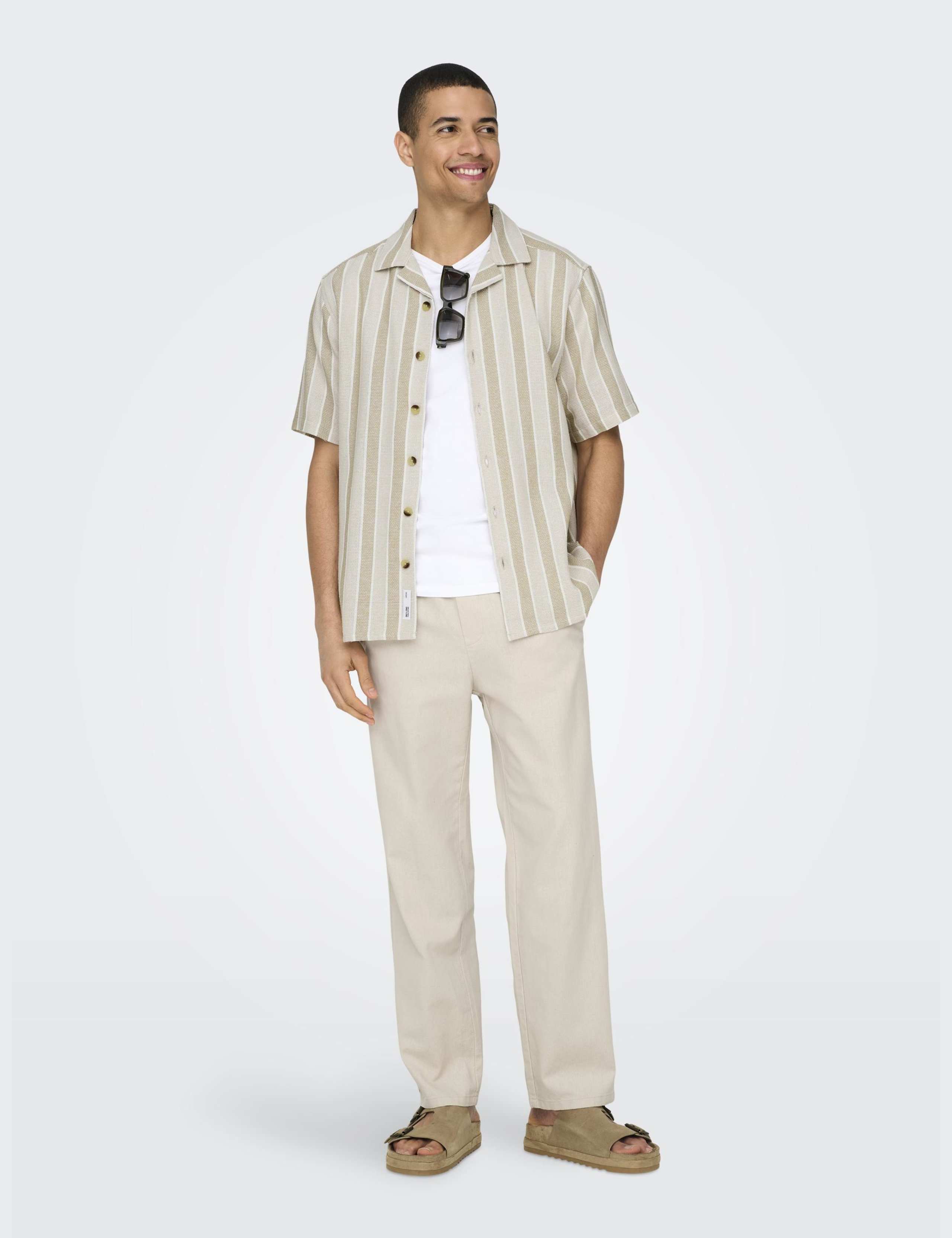 Straight Fit Cotton Rich Trousers with Linen 3 of 6