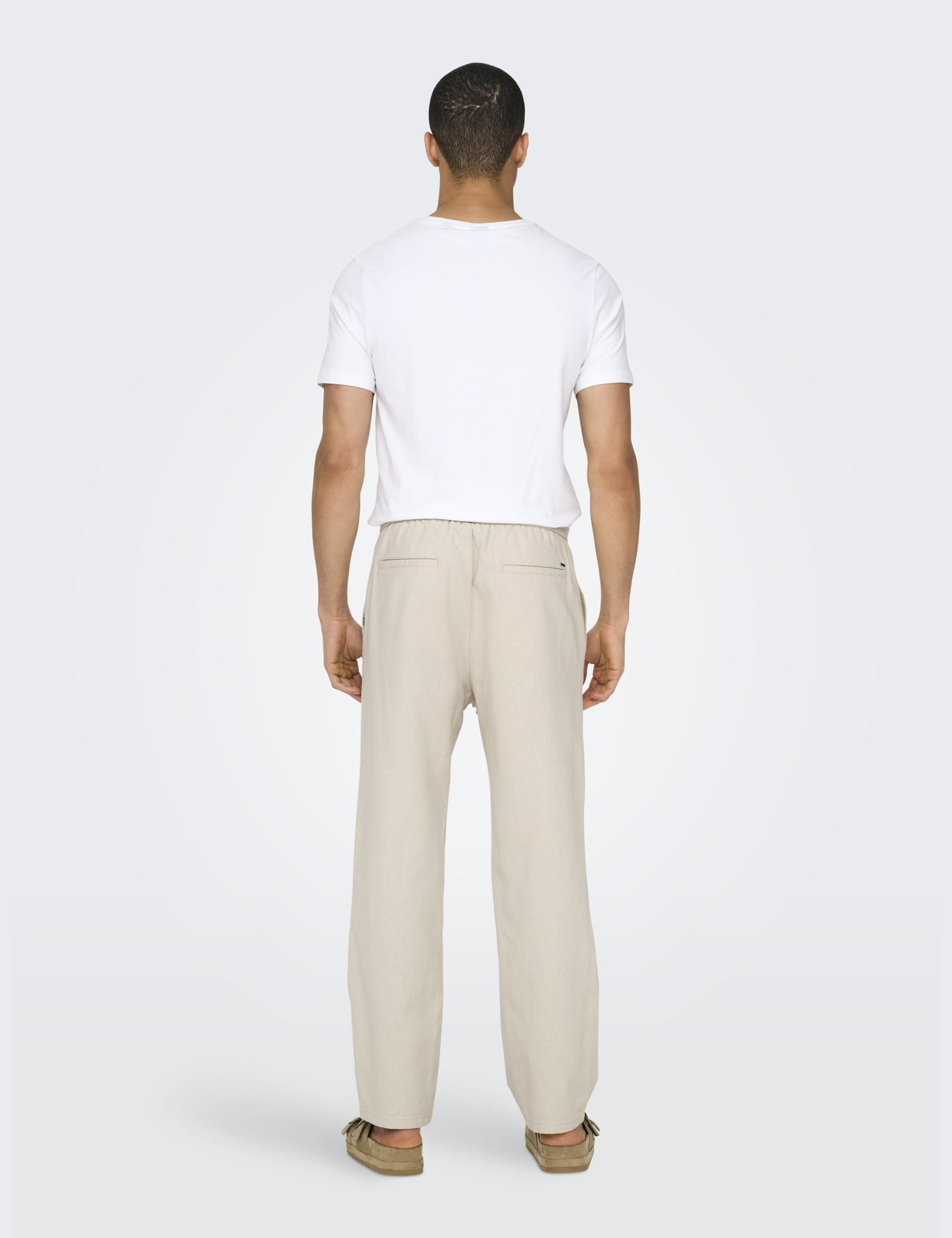 Straight Fit Cotton Rich Trousers with Linen 4 of 6