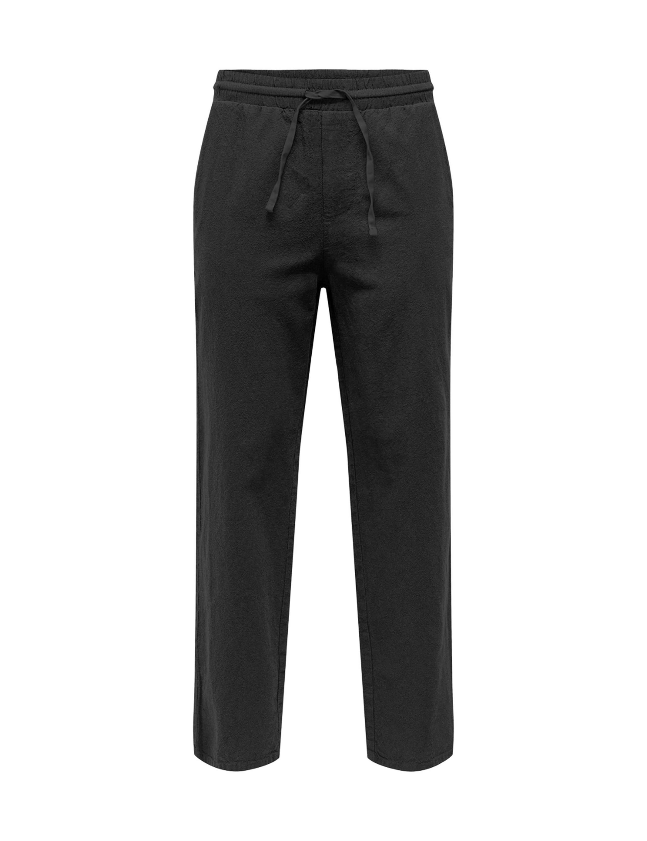 Straight Fit Cotton Rich Trousers with Linen 2 of 5