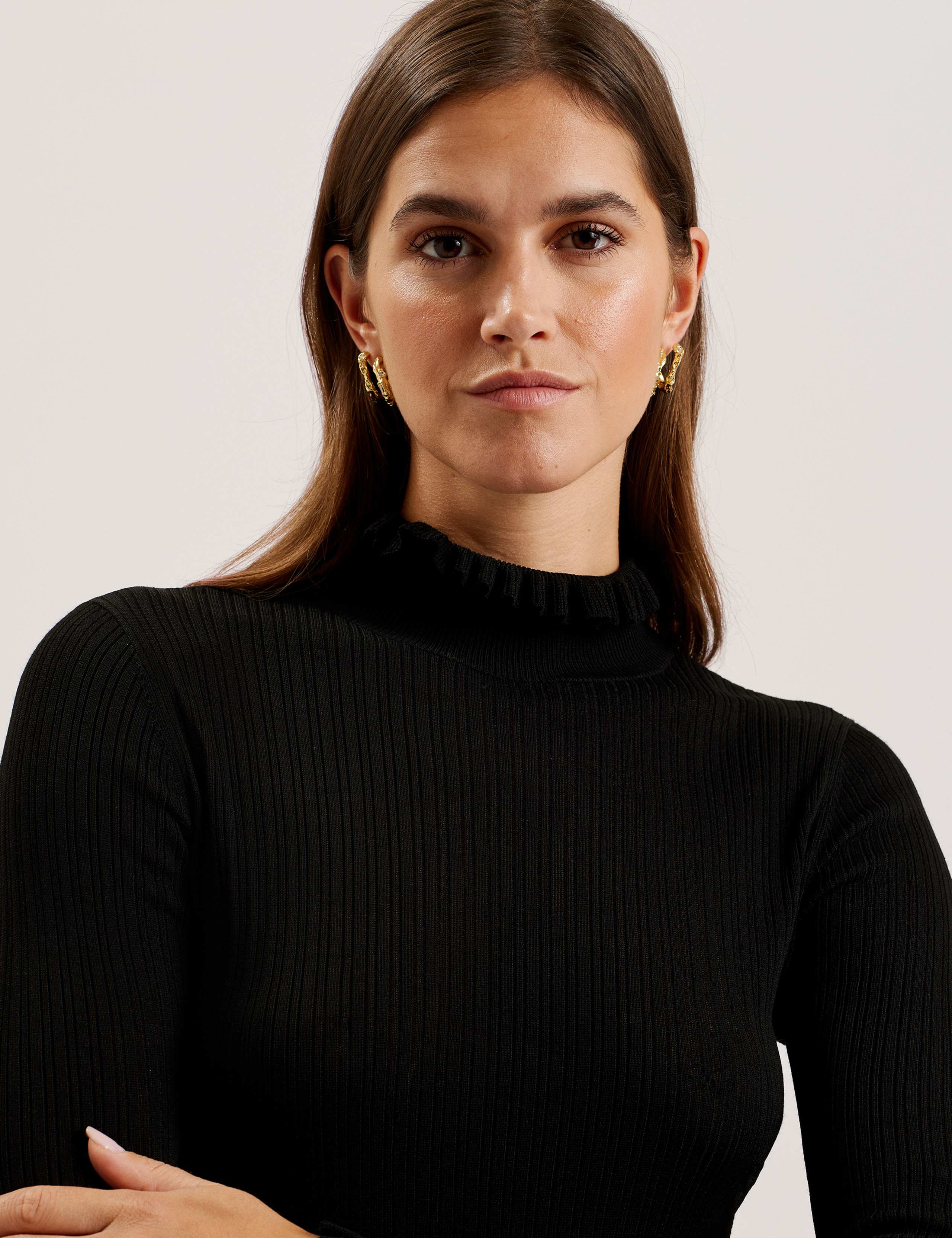 Ribbed Funnel Neck Frill Detail Jumper 2 of 3