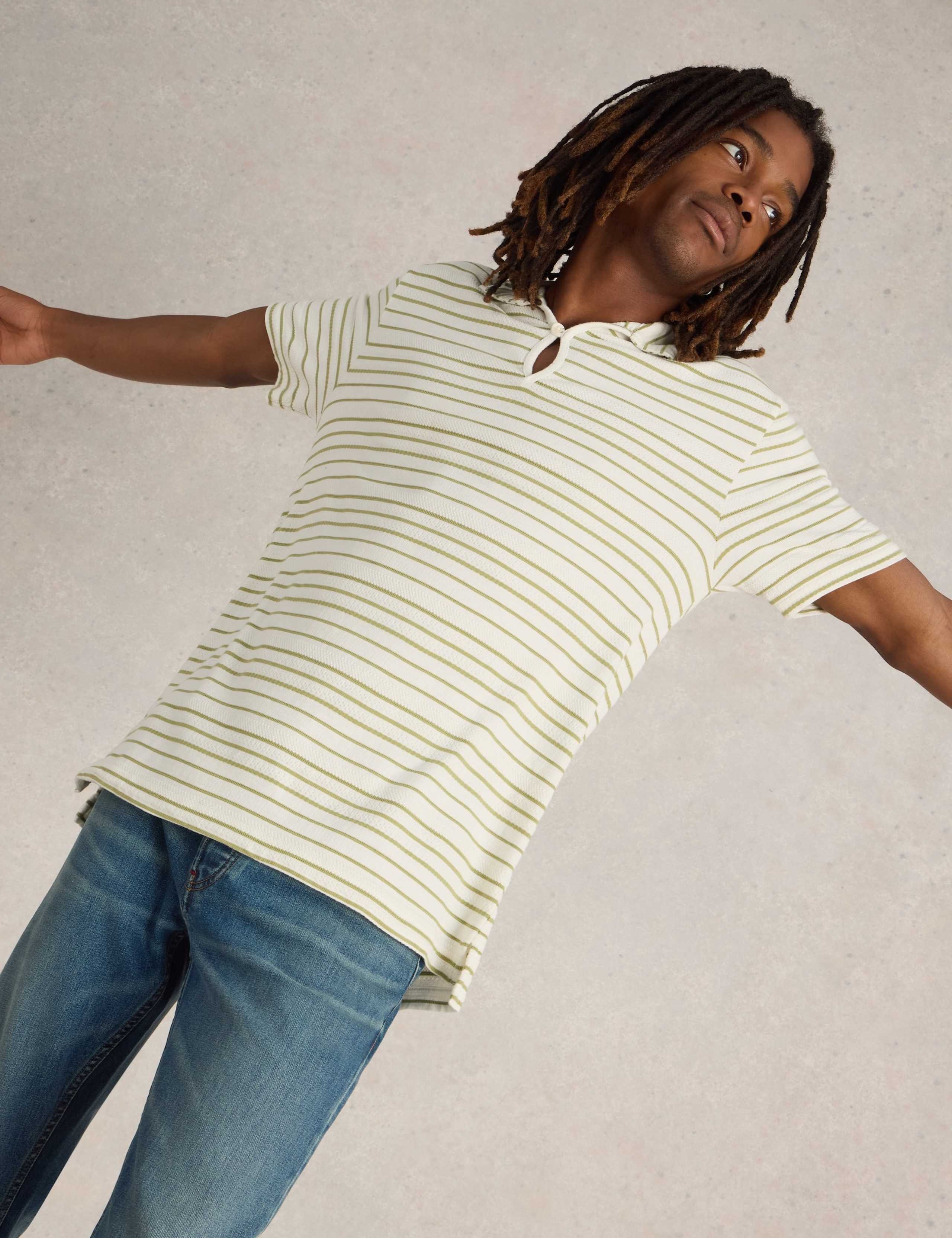 Pure Cotton Jacquard Striped Polo Shirt 3 of 6
