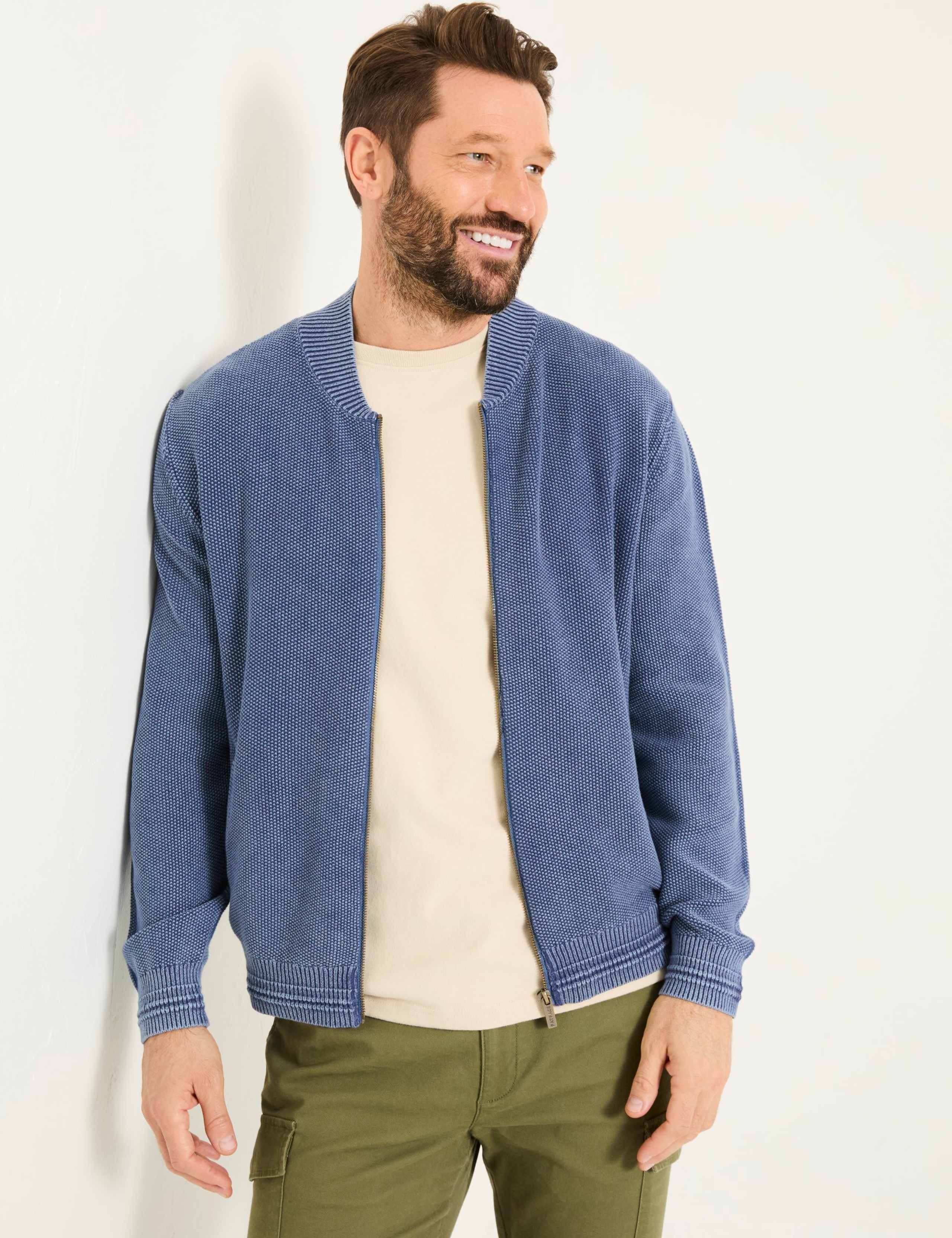 Pure Cotton Zip Up Knitted Bomber 3 of 5