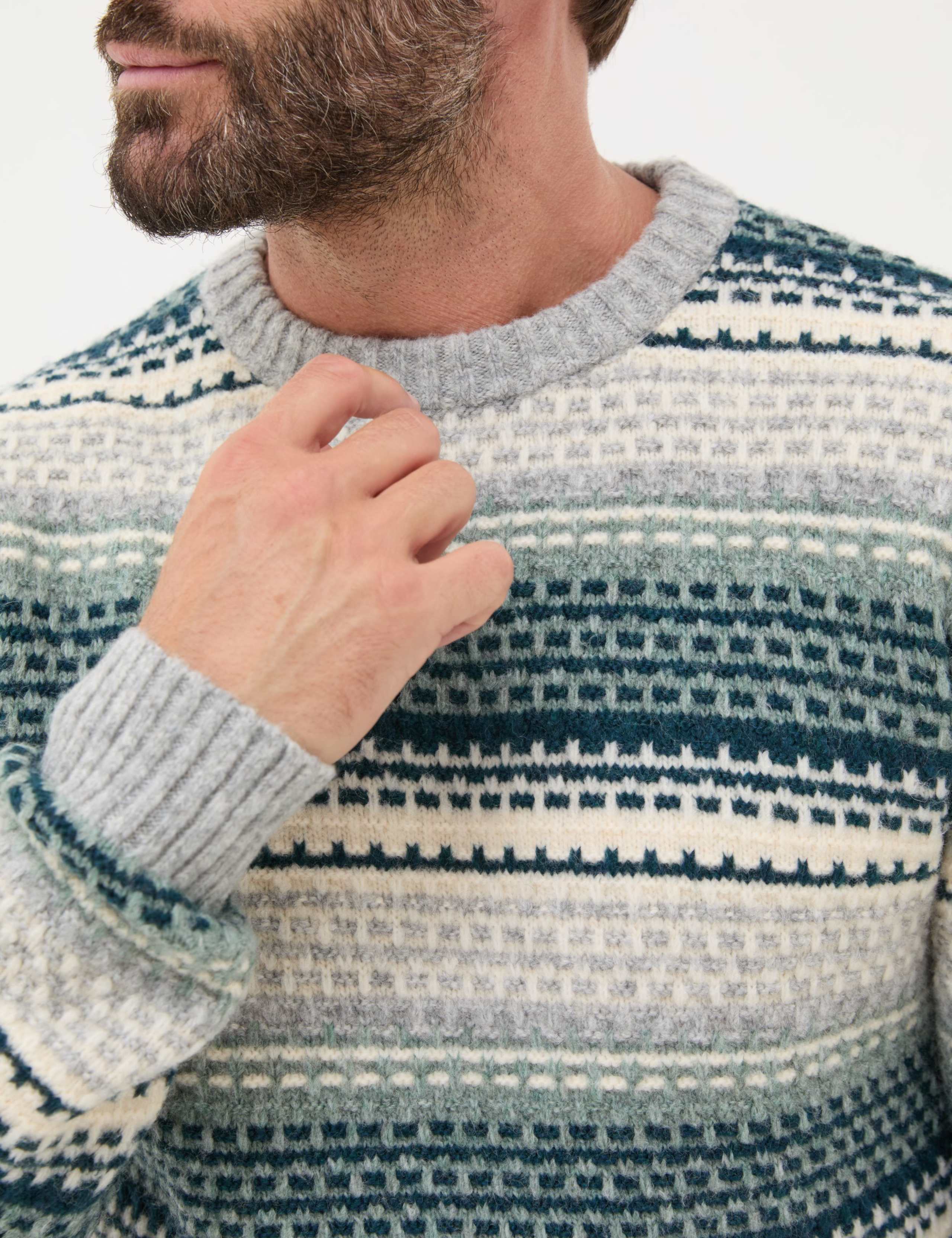 Textured Striped Crew Neck Jumper with Wool 4 of 5