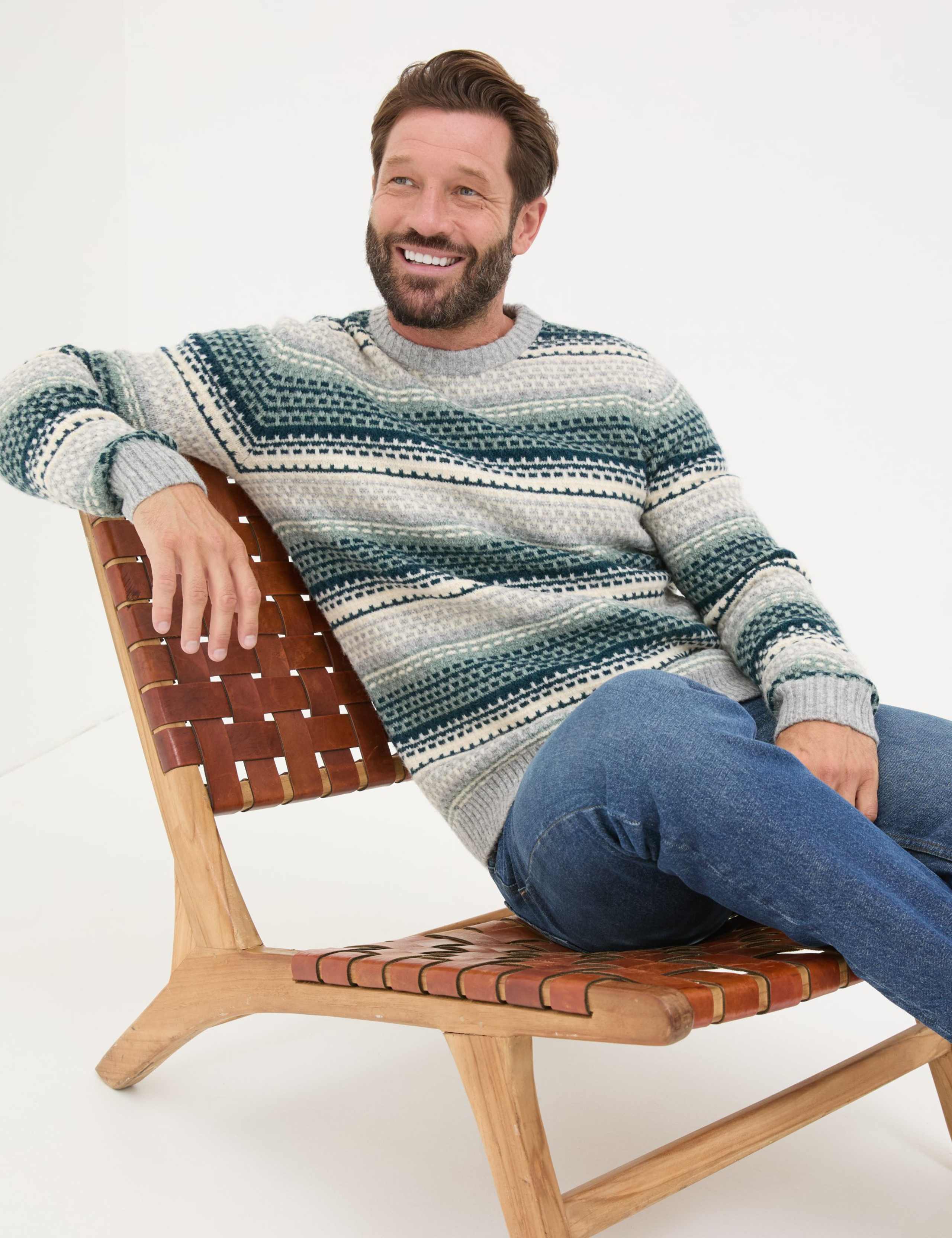 Textured Striped Crew Neck Jumper with Wool 5 of 5