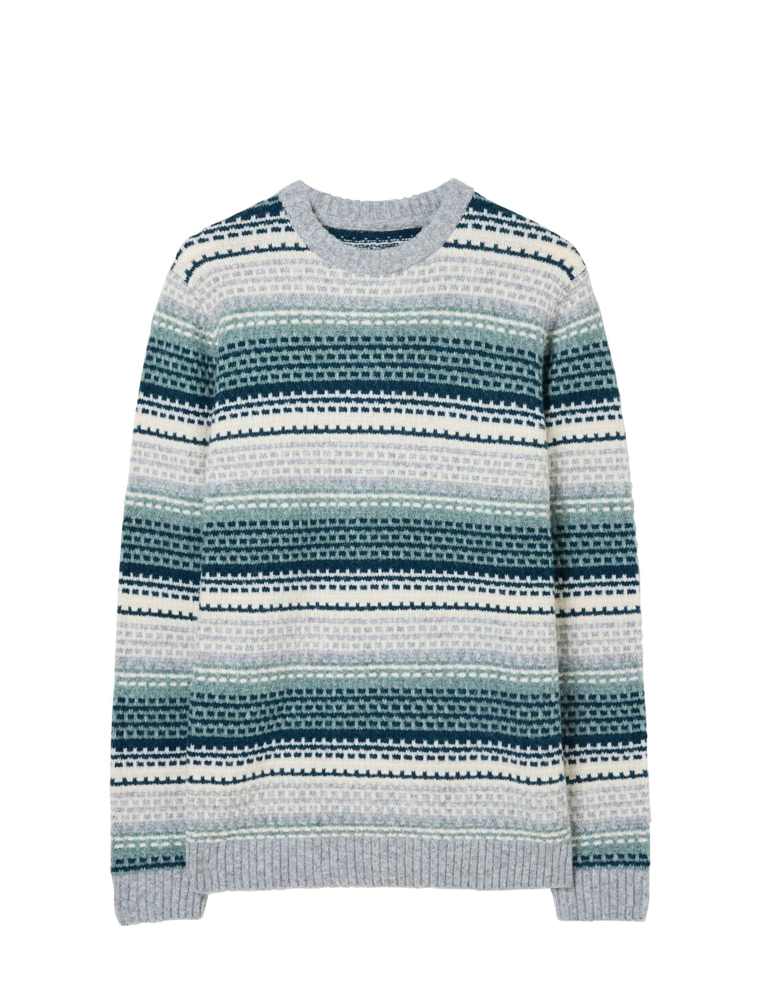 Textured Striped Crew Neck Jumper with Wool 2 of 5