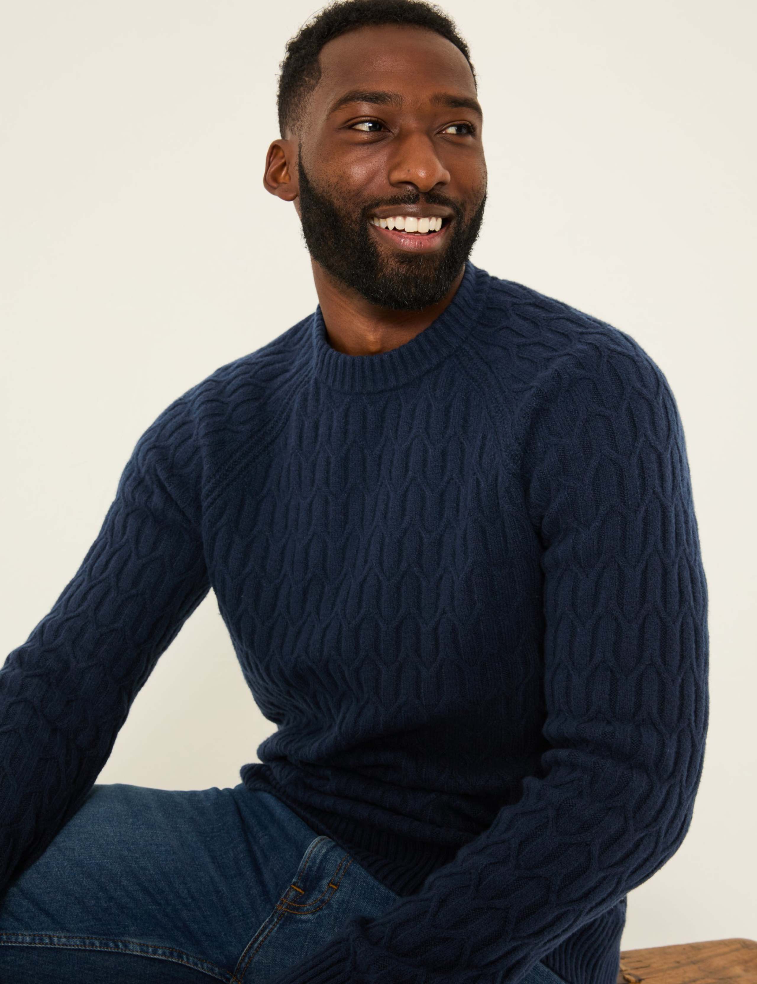 Textured Crew Neck Jumper with Cotton 5 of 5