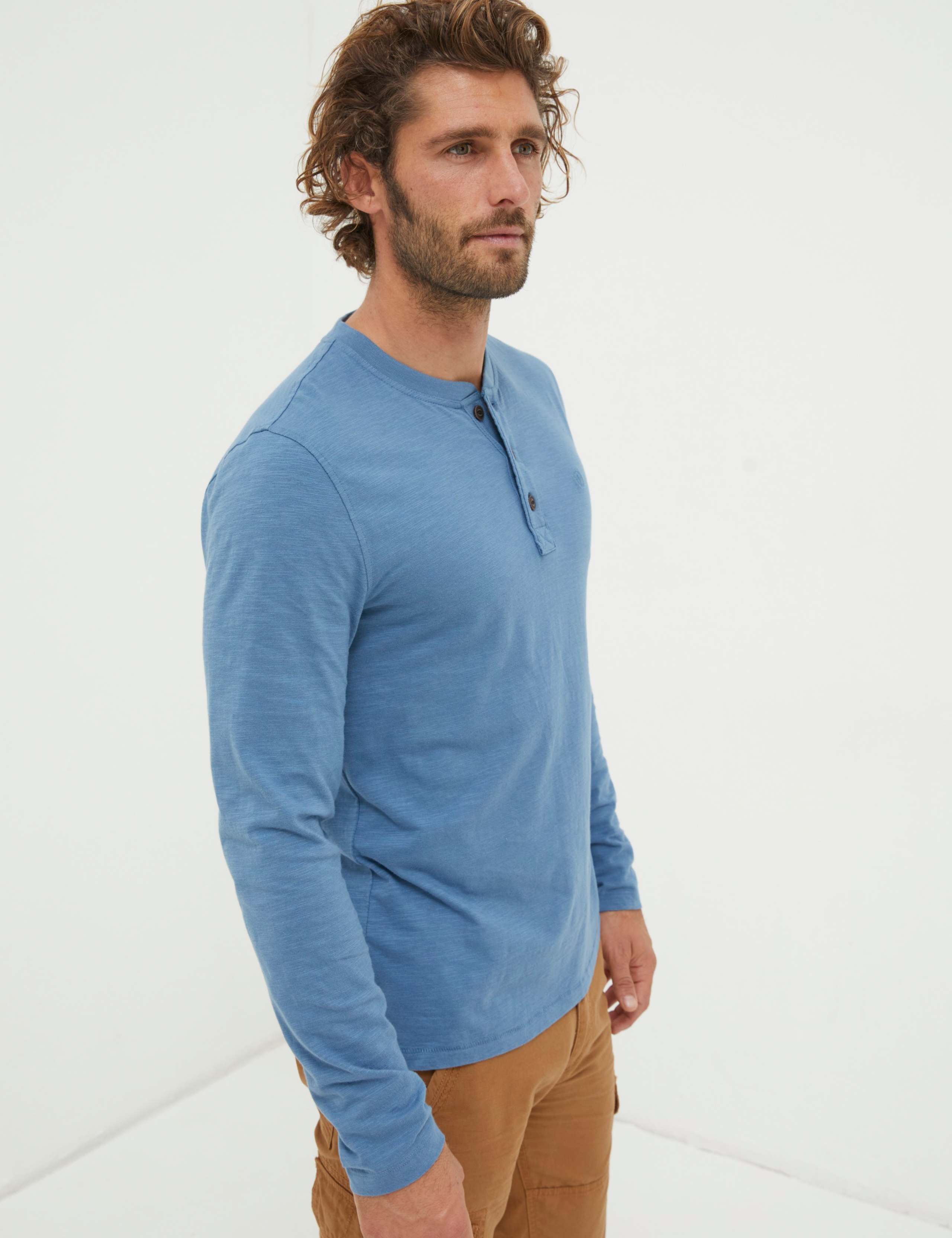 Pure Cotton Crew Neck Henley T-Shirt 1 of 6