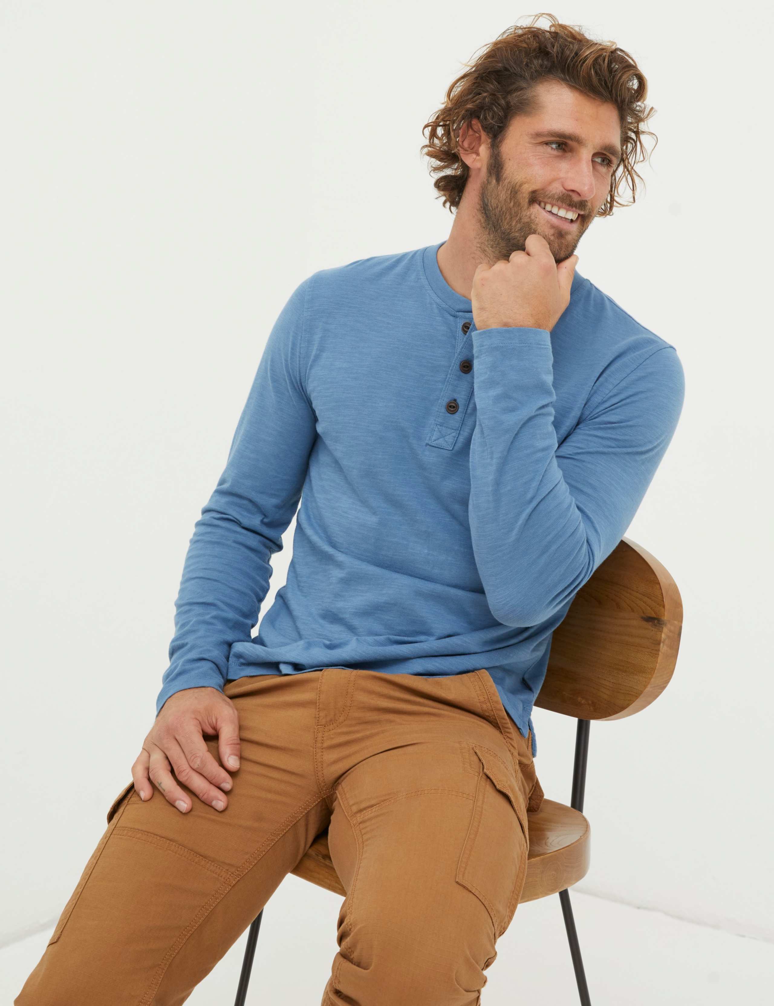 Pure Cotton Crew Neck Henley T-Shirt 5 of 6