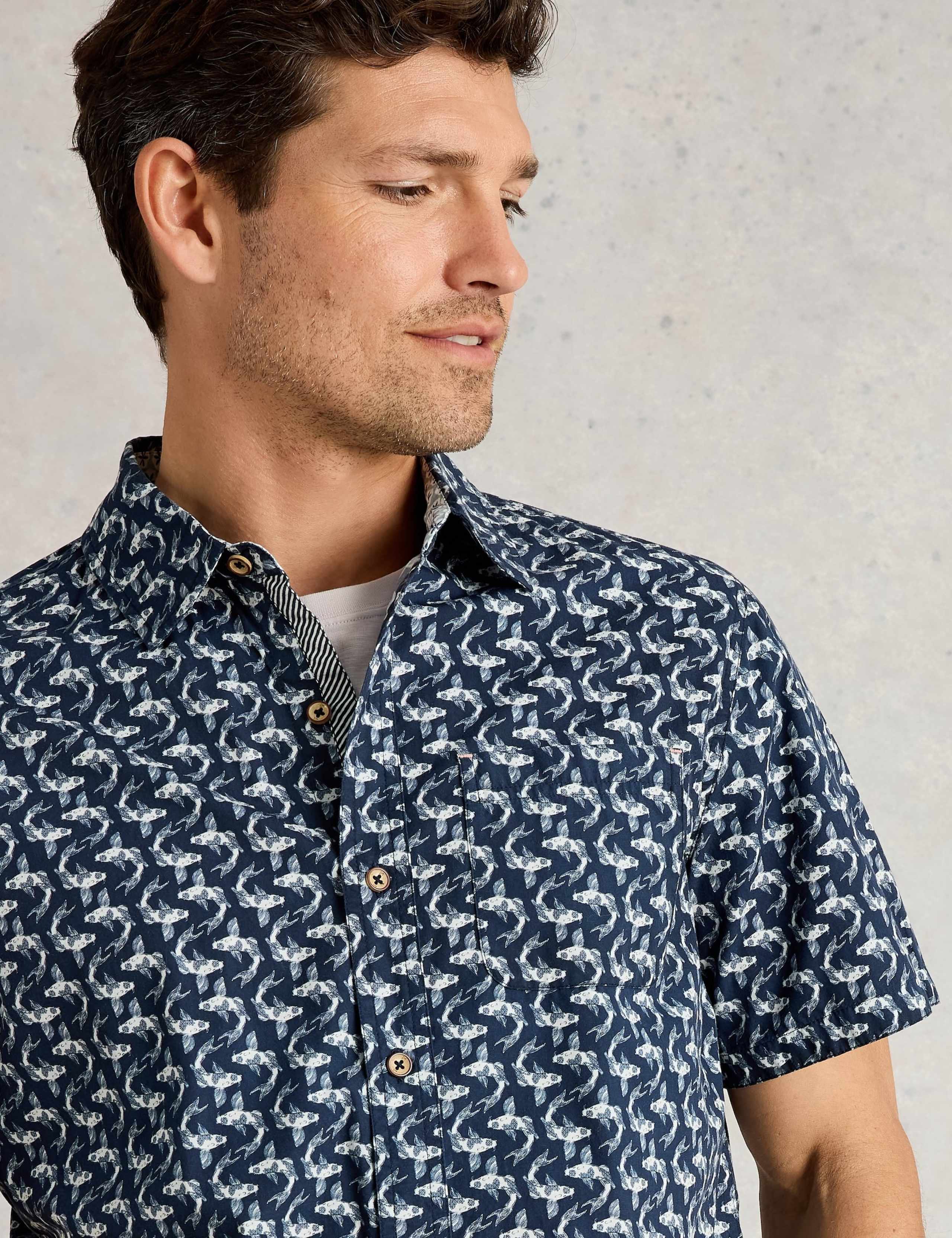 Regular Fit Pure Cotton Koi Print Shirt 5 of 6