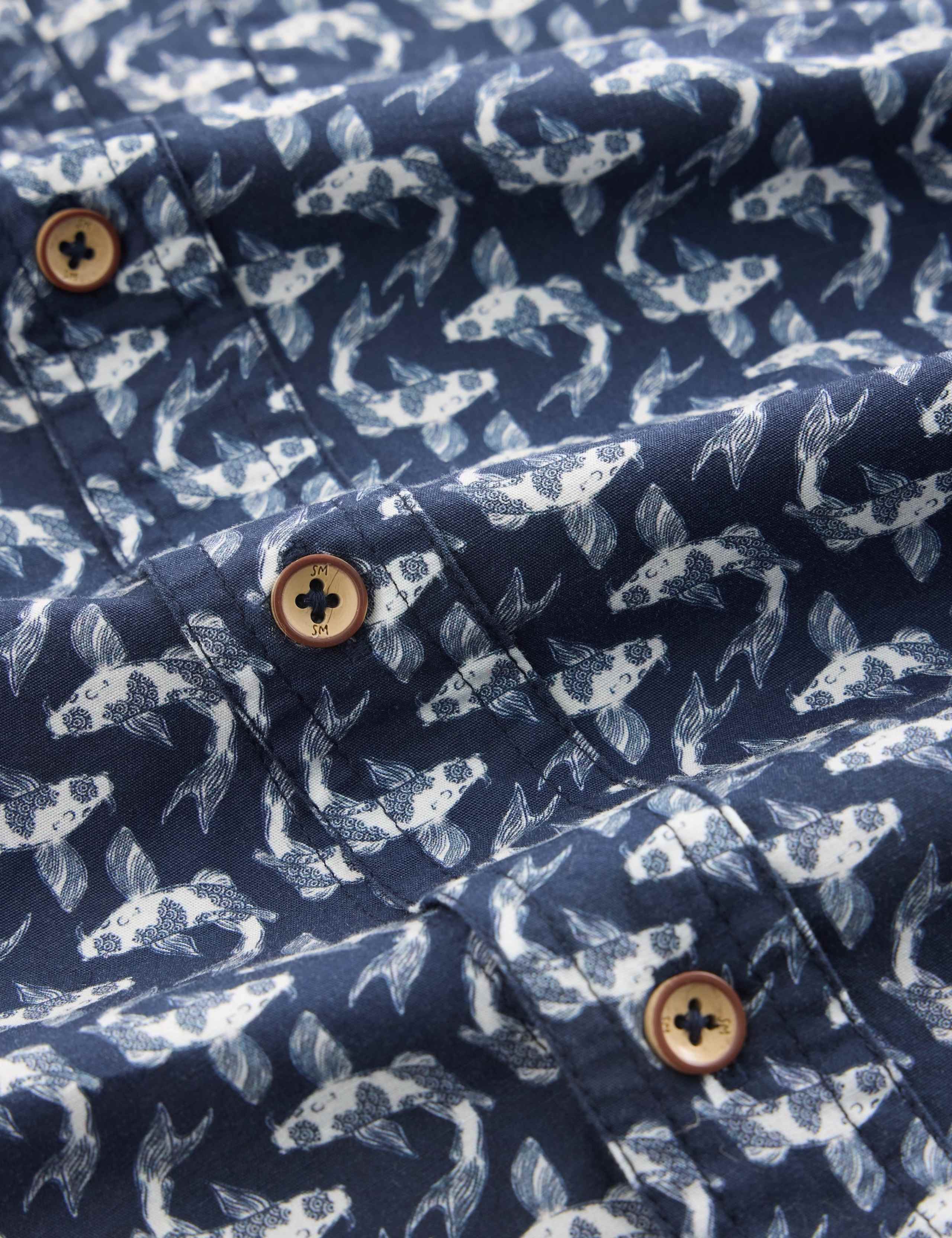 Regular Fit Pure Cotton Koi Print Shirt 6 of 6