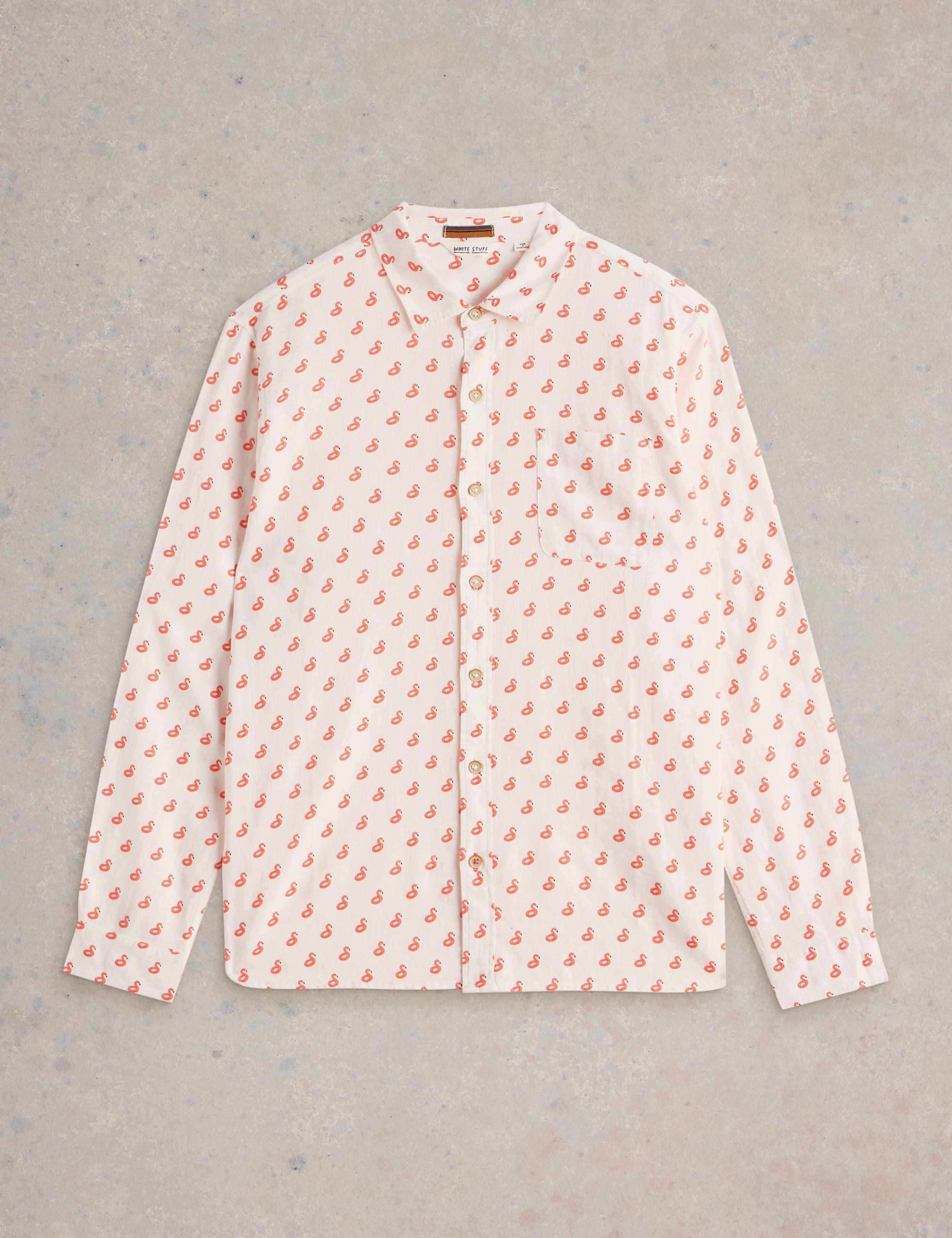 Cotton Linen Blend Flamingo Print Shirt 2 of 6
