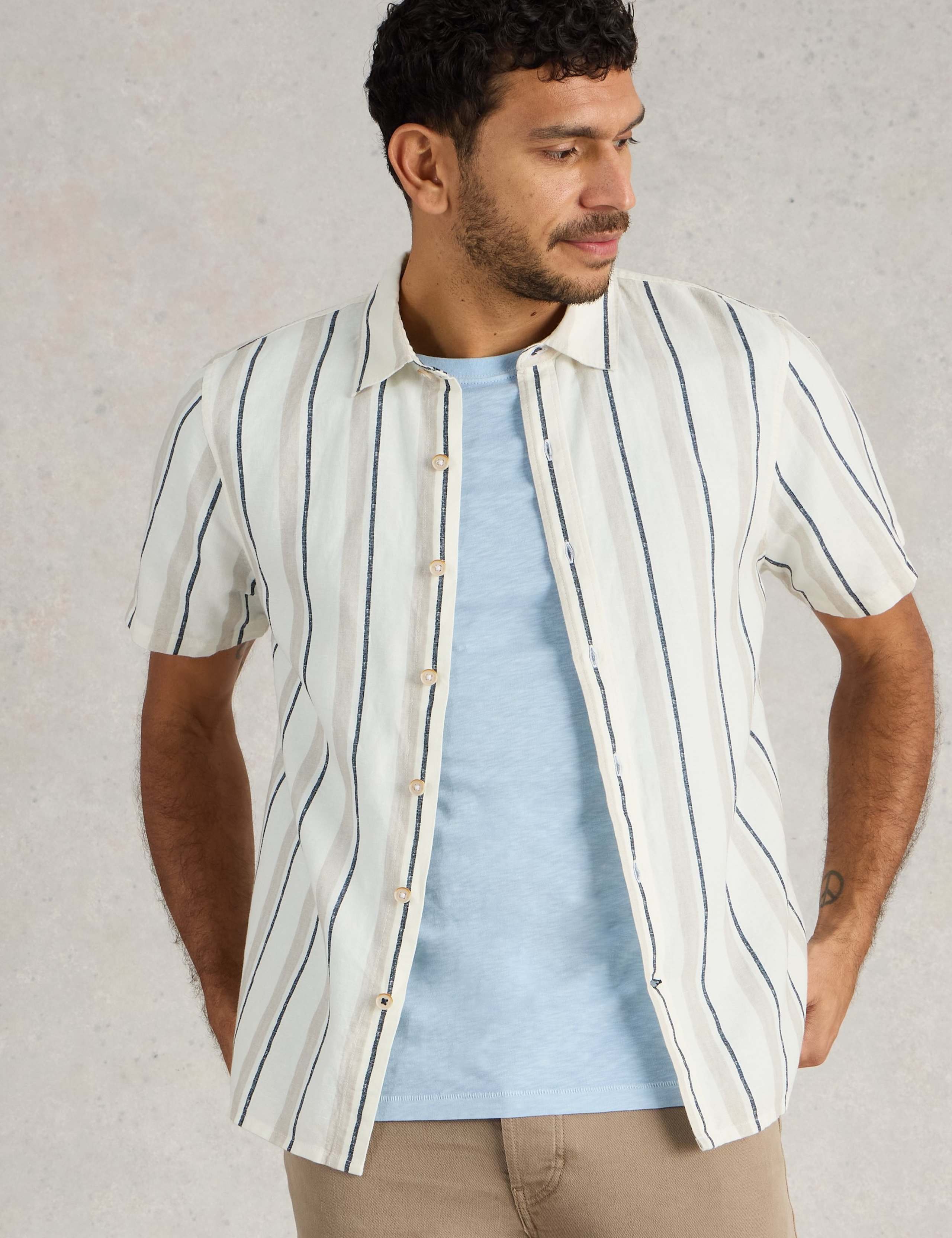 Regular Fit Linen Rich Striped Shirt 5 of 6