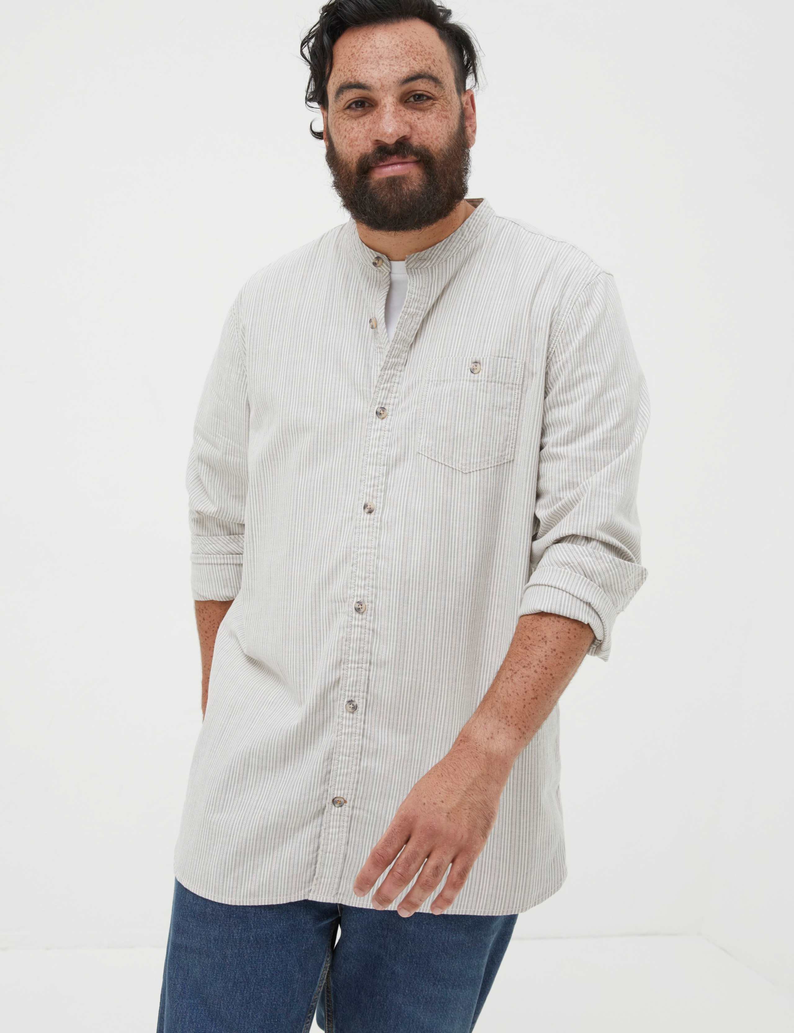 Pure Cotton Striped Grandad Collar Shirt 5 of 5