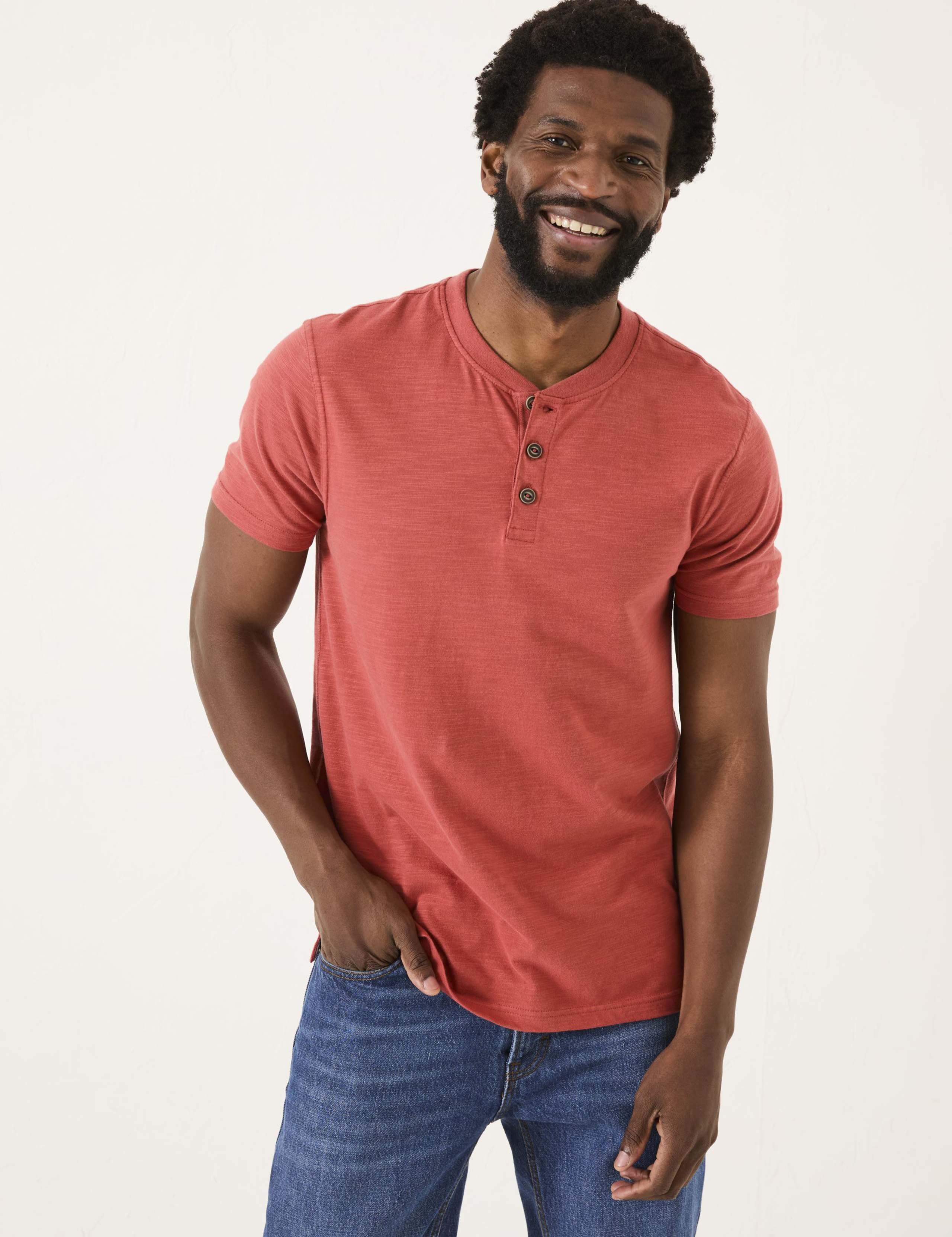 Pure Cotton Crew Neck Henley T-Shirt 1 of 5