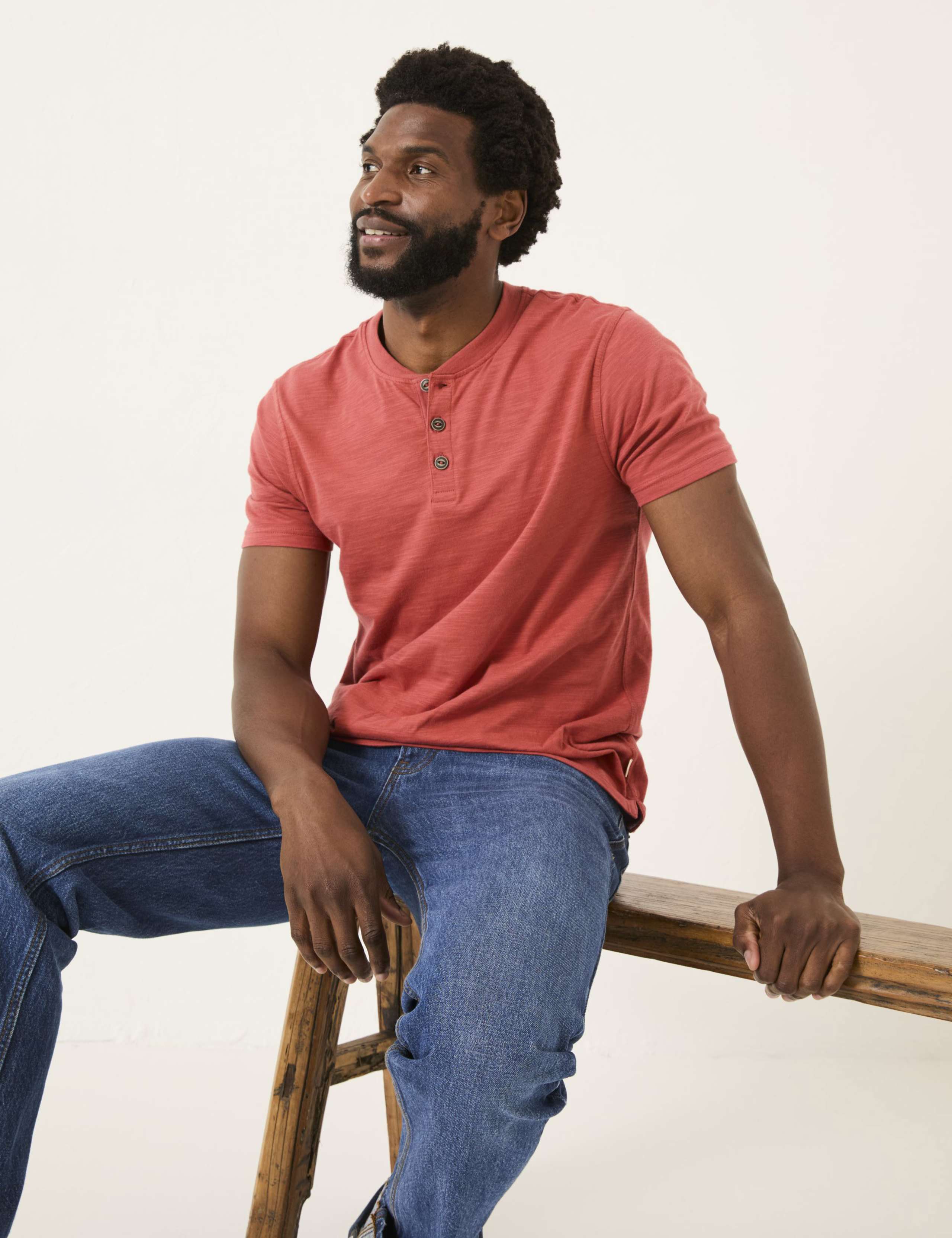 Pure Cotton Crew Neck Henley T-Shirt 5 of 5