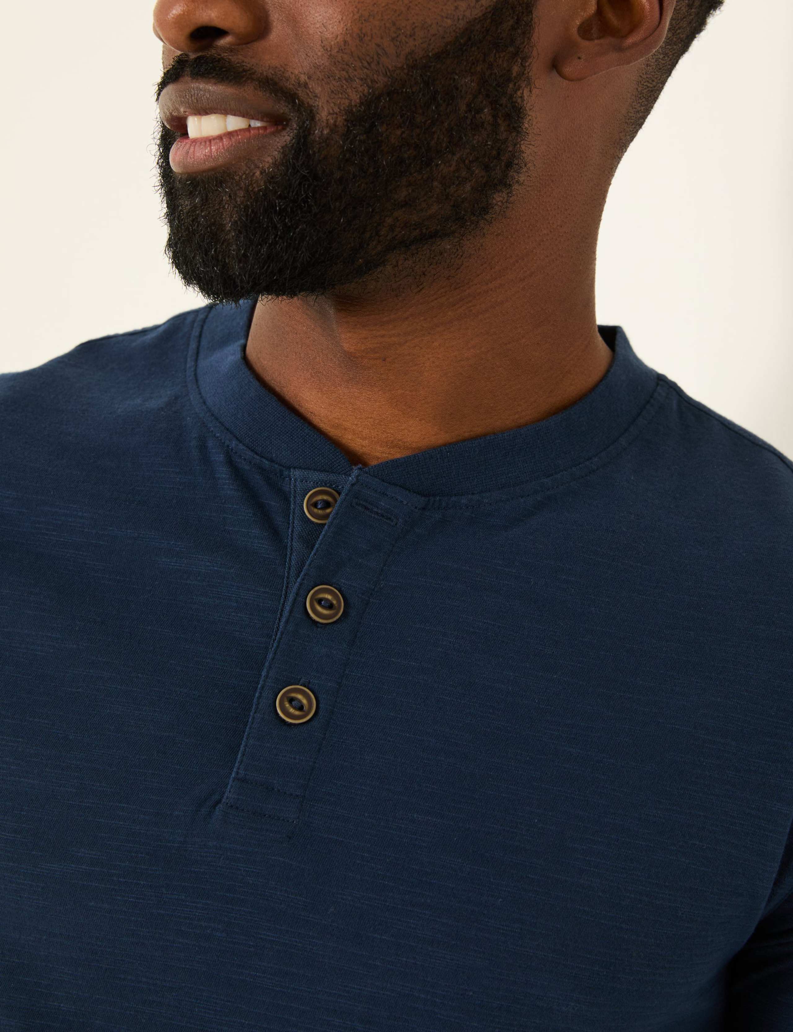 Pure Cotton Crew Neck Henley T-Shirt 4 of 5