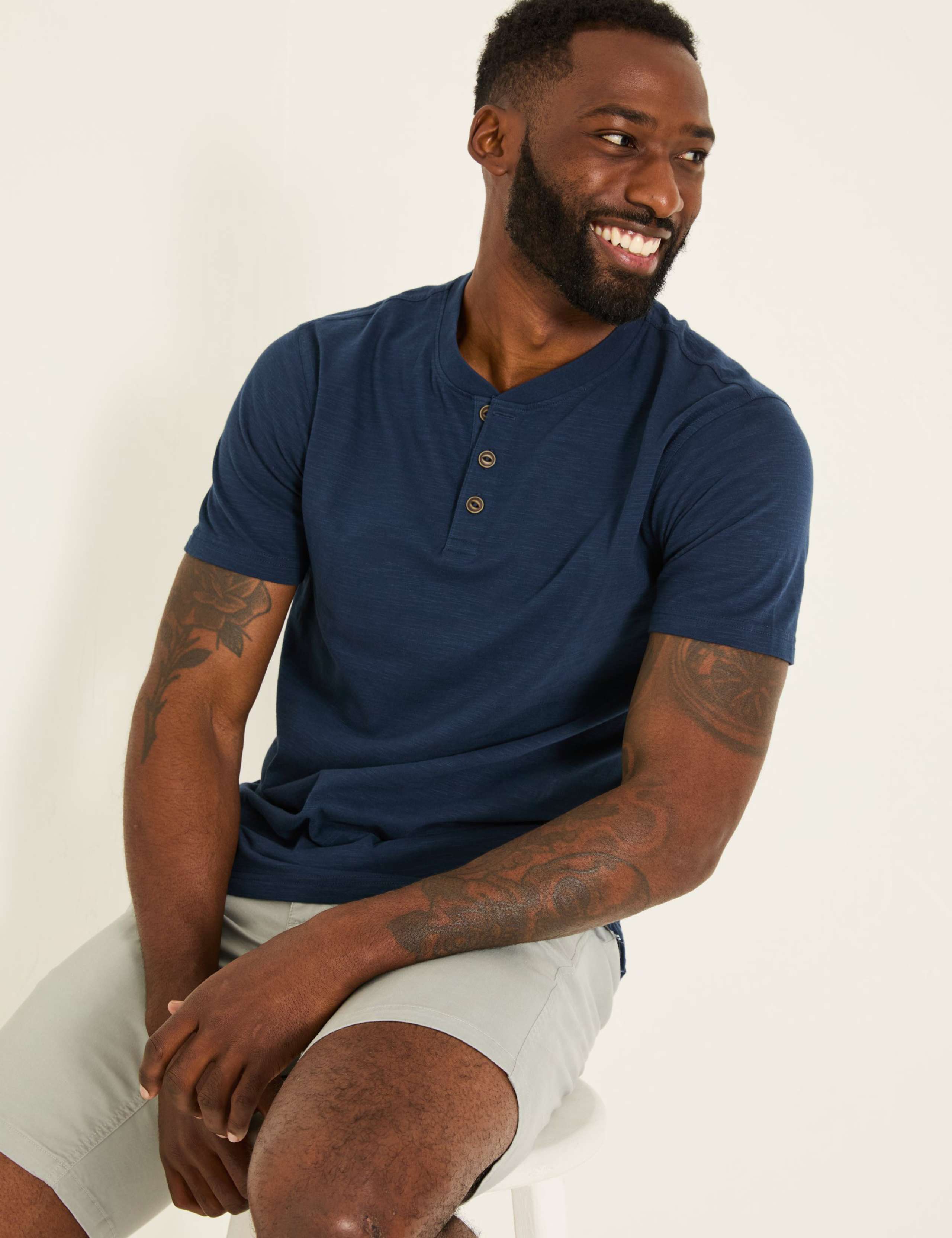 Pure Cotton Crew Neck Henley T-Shirt 5 of 5