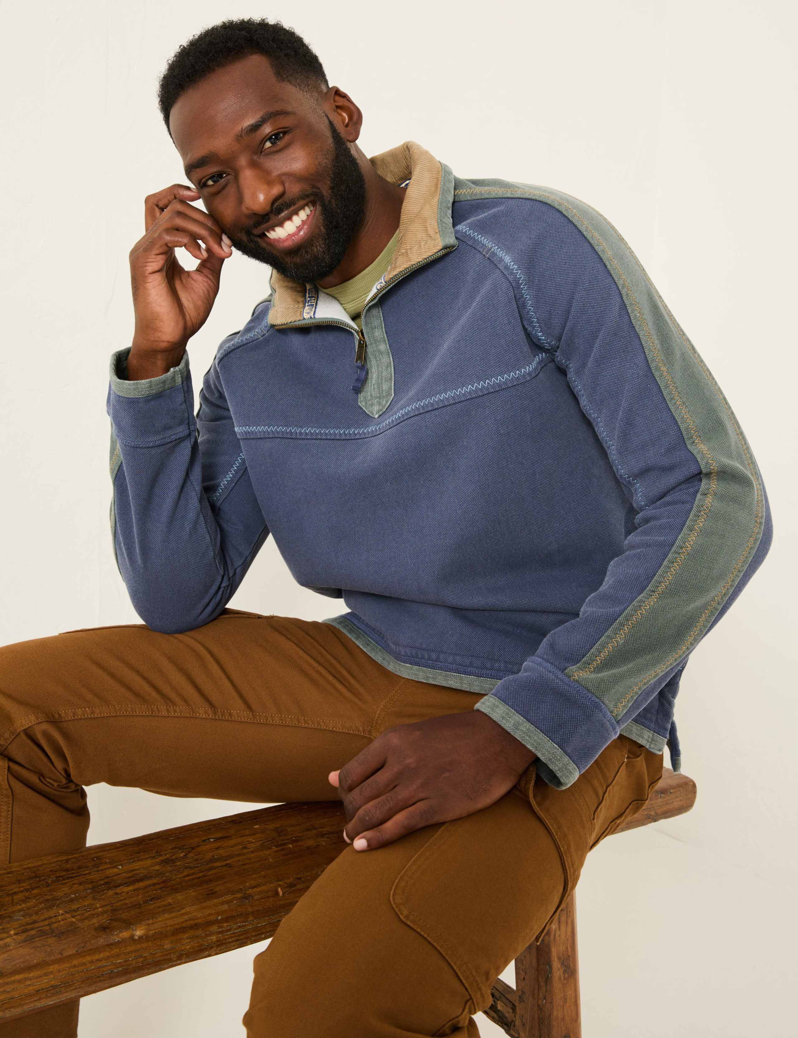 Pure Cotton Colour Block Half Zip Sweatshirt 7 of 7