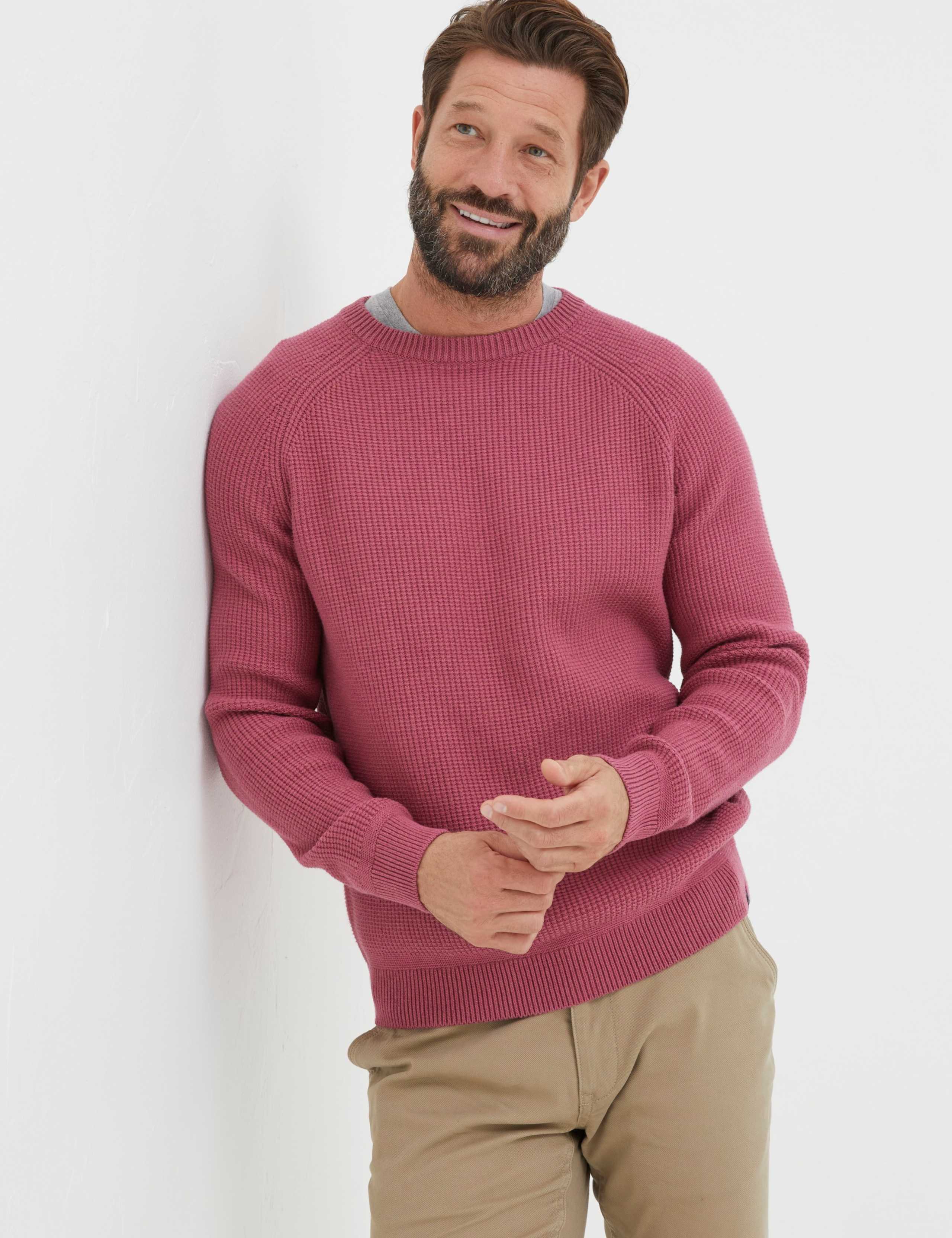 Pure Cotton Textured Crew Neck Jumper 1 of 3