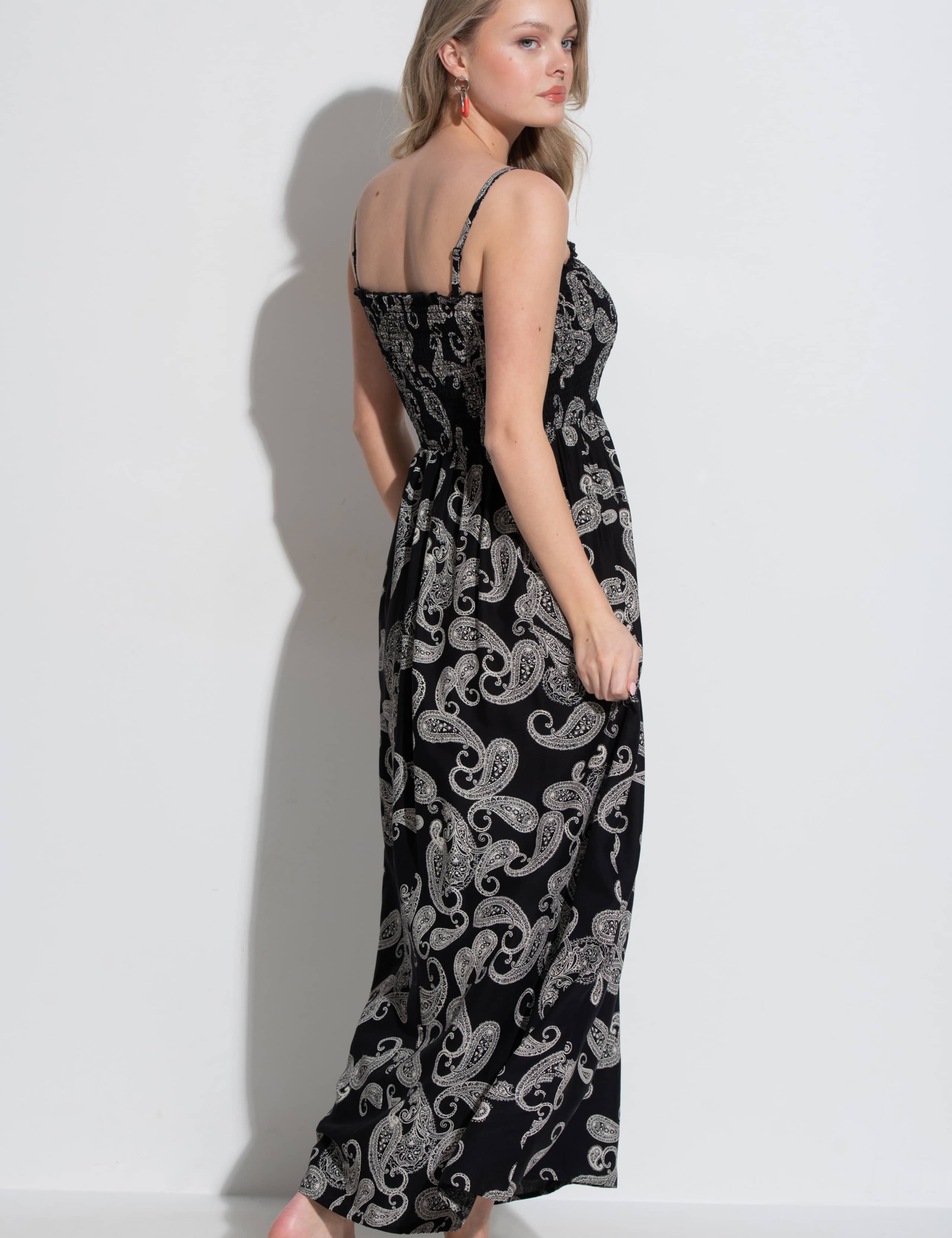 Printed Shirred Maxi Beach Dress 3 of 5