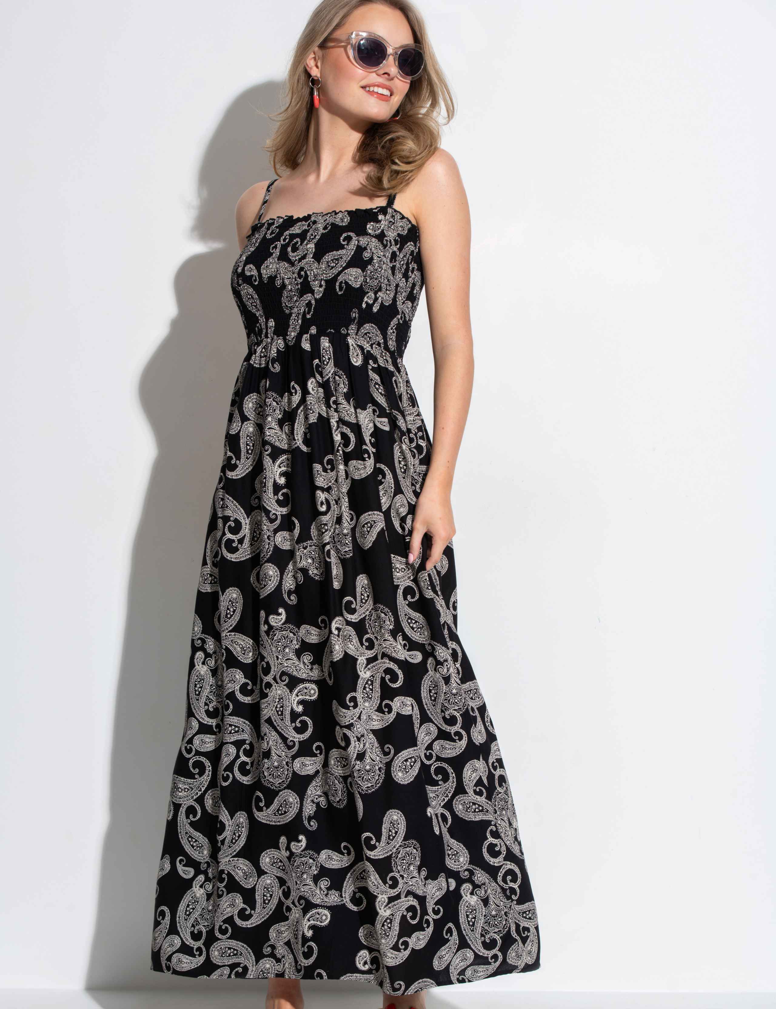 Printed Shirred Maxi Beach Dress 5 of 5