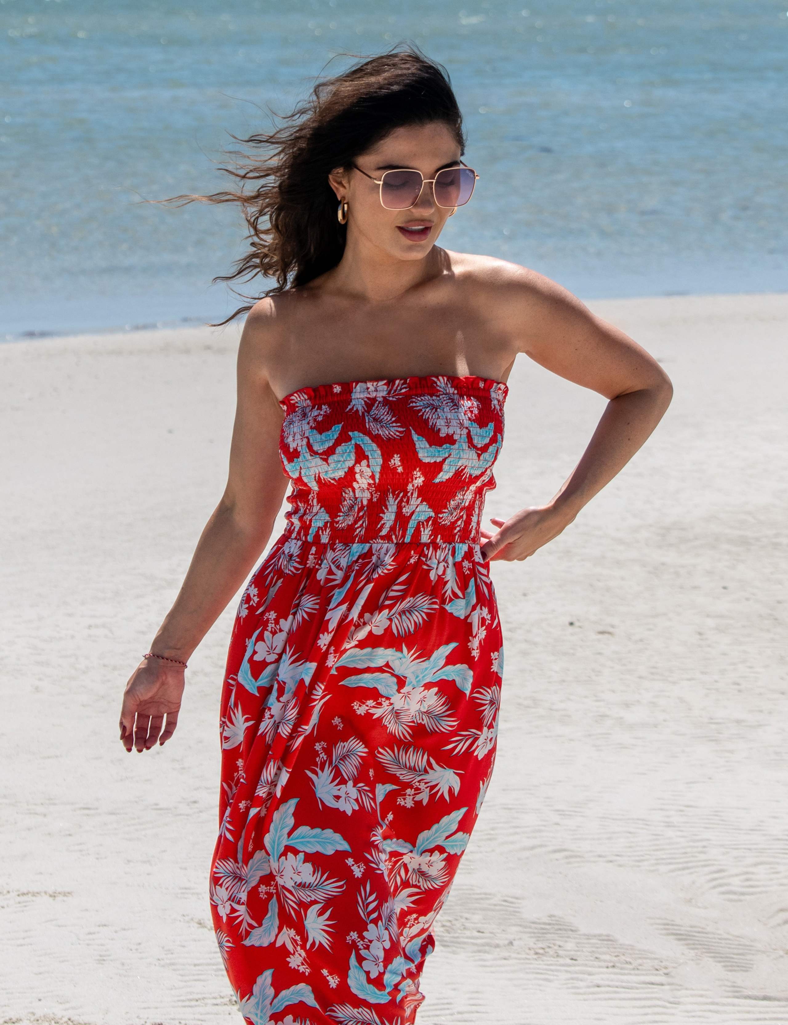 Printed Shirred Bandeau Maxi Beach Dress 4 of 8
