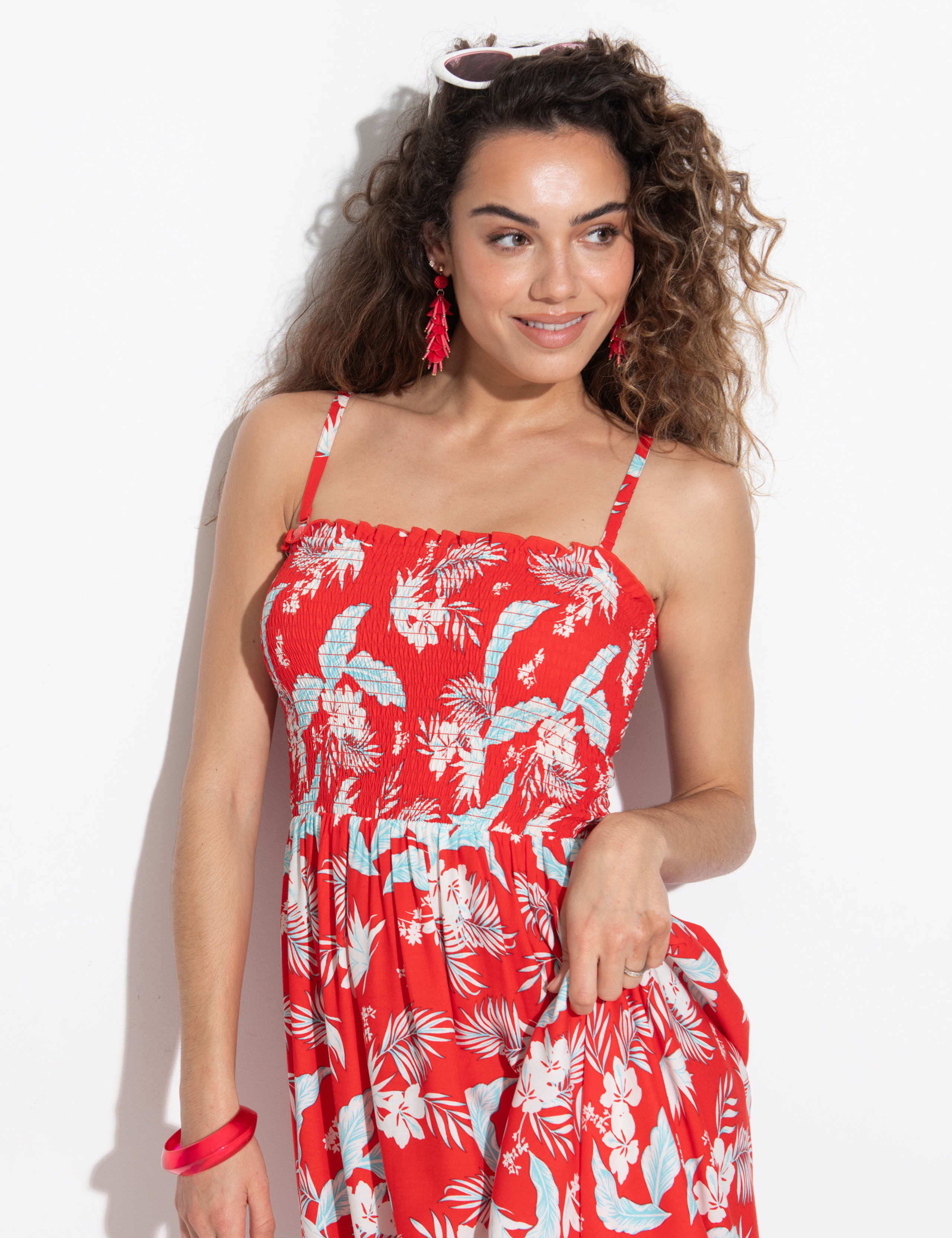 Printed Shirred Bandeau Maxi Beach Dress 7 of 8