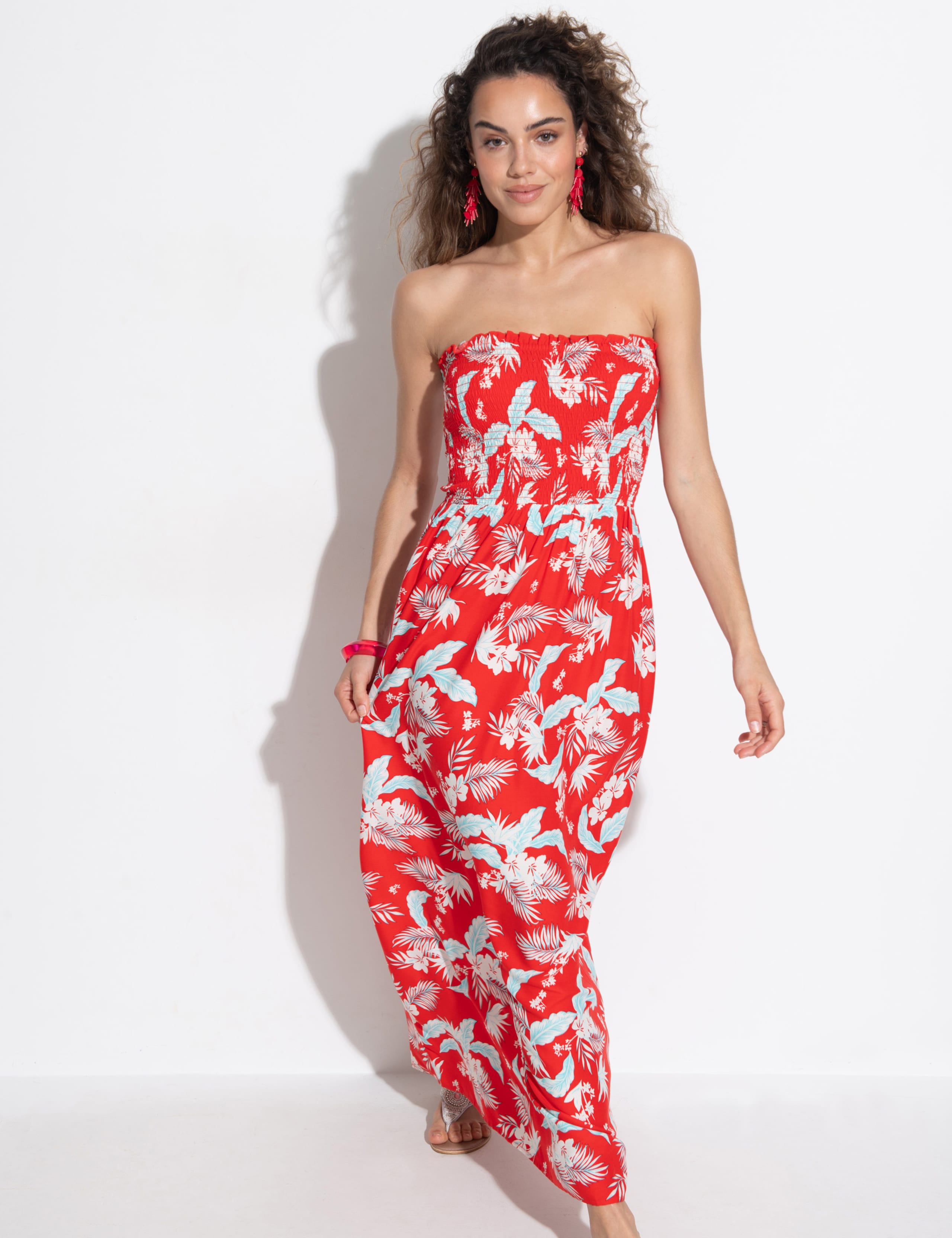 Printed Shirred Bandeau Maxi Beach Dress 8 of 8