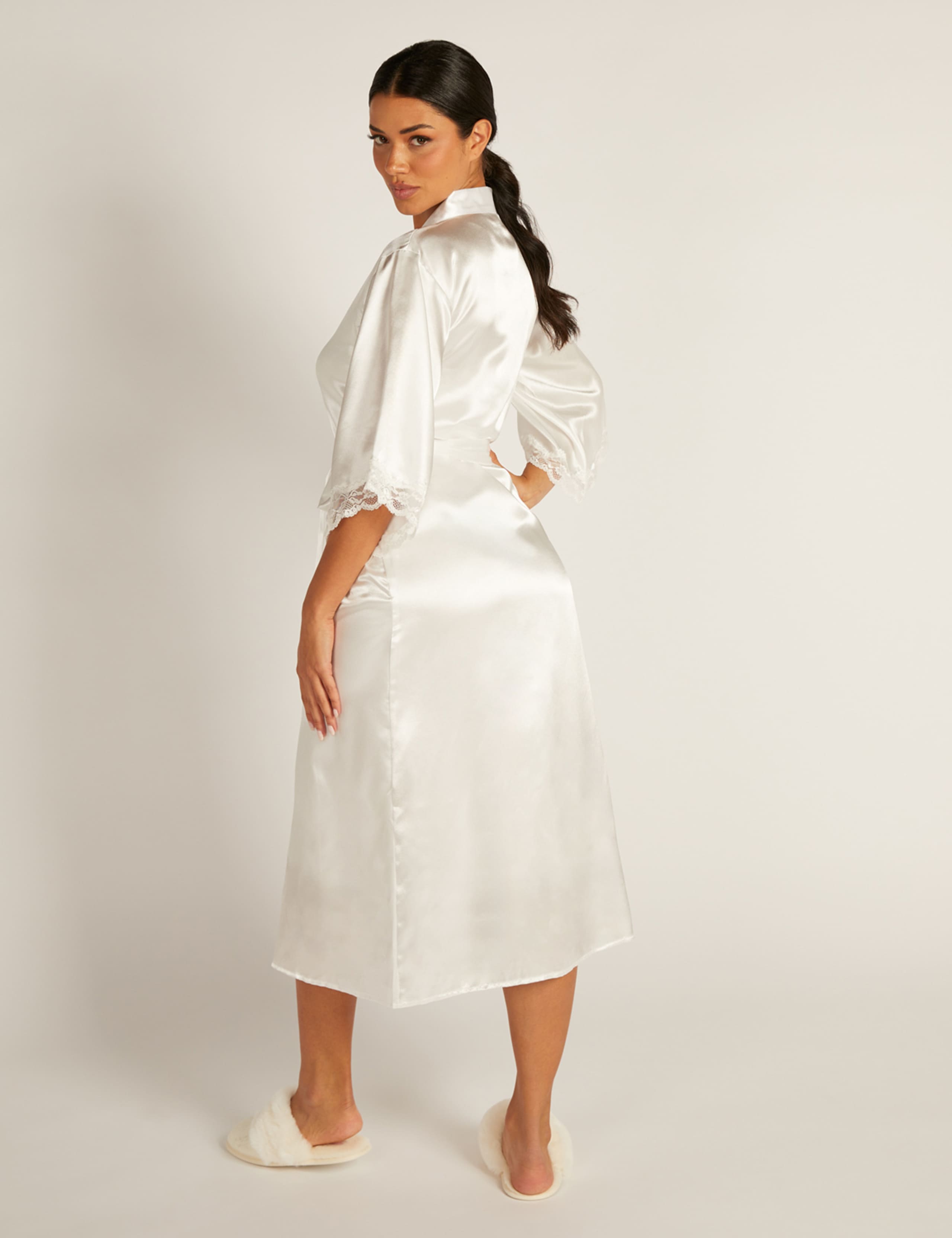 Amelia Satin Lace Trim Wide Sleeve Robe 2 of 5