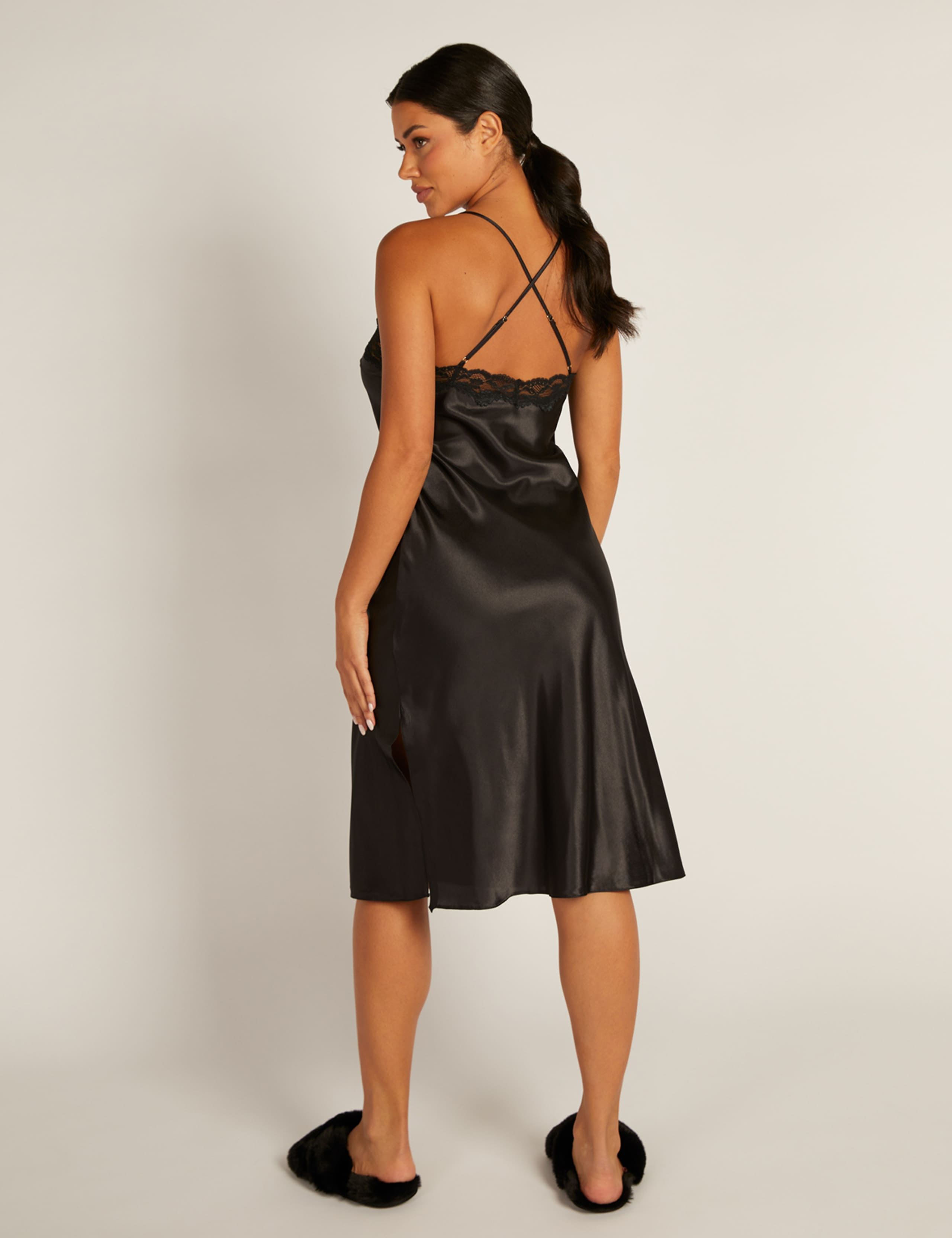 Amelia Satin Lace Trim Midi Chemise 3 of 4