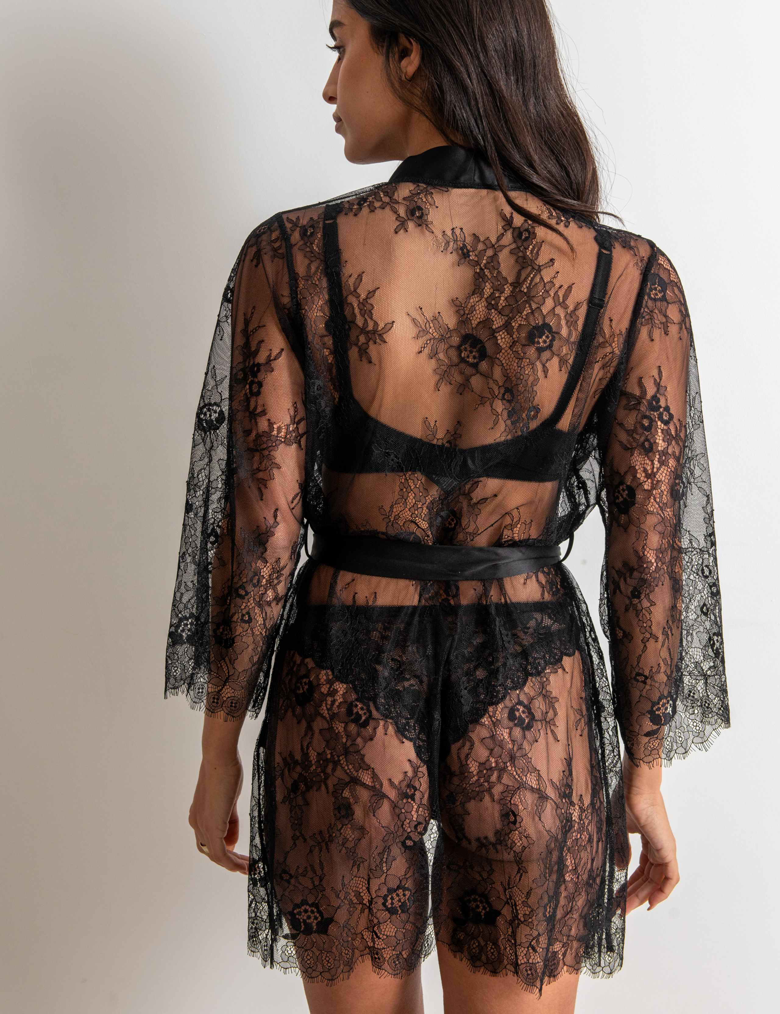 For Your Eyes Only Floral Lace Short Robe 3 of 5