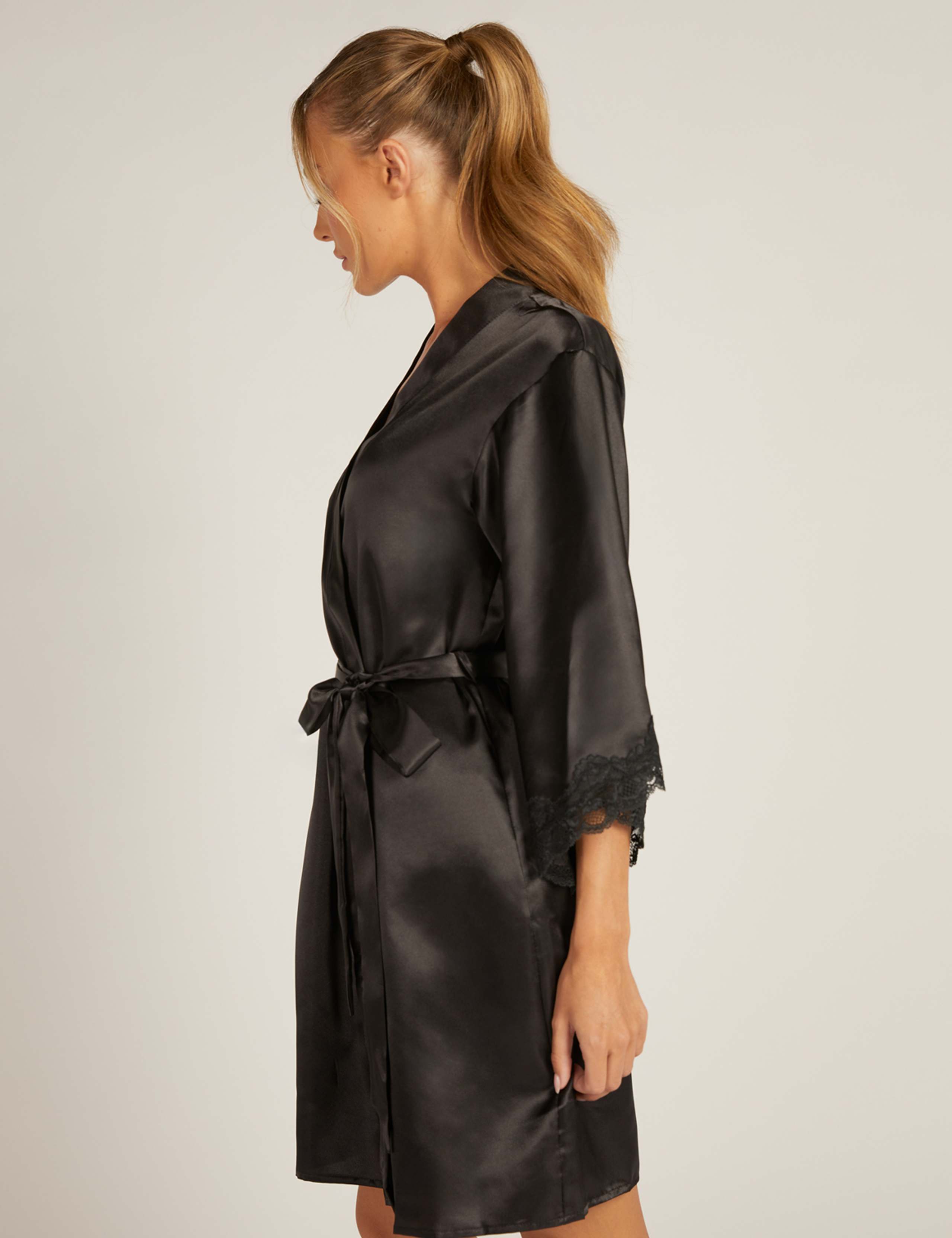 Amelia Satin Lace Trim Short Robe 2 of 4