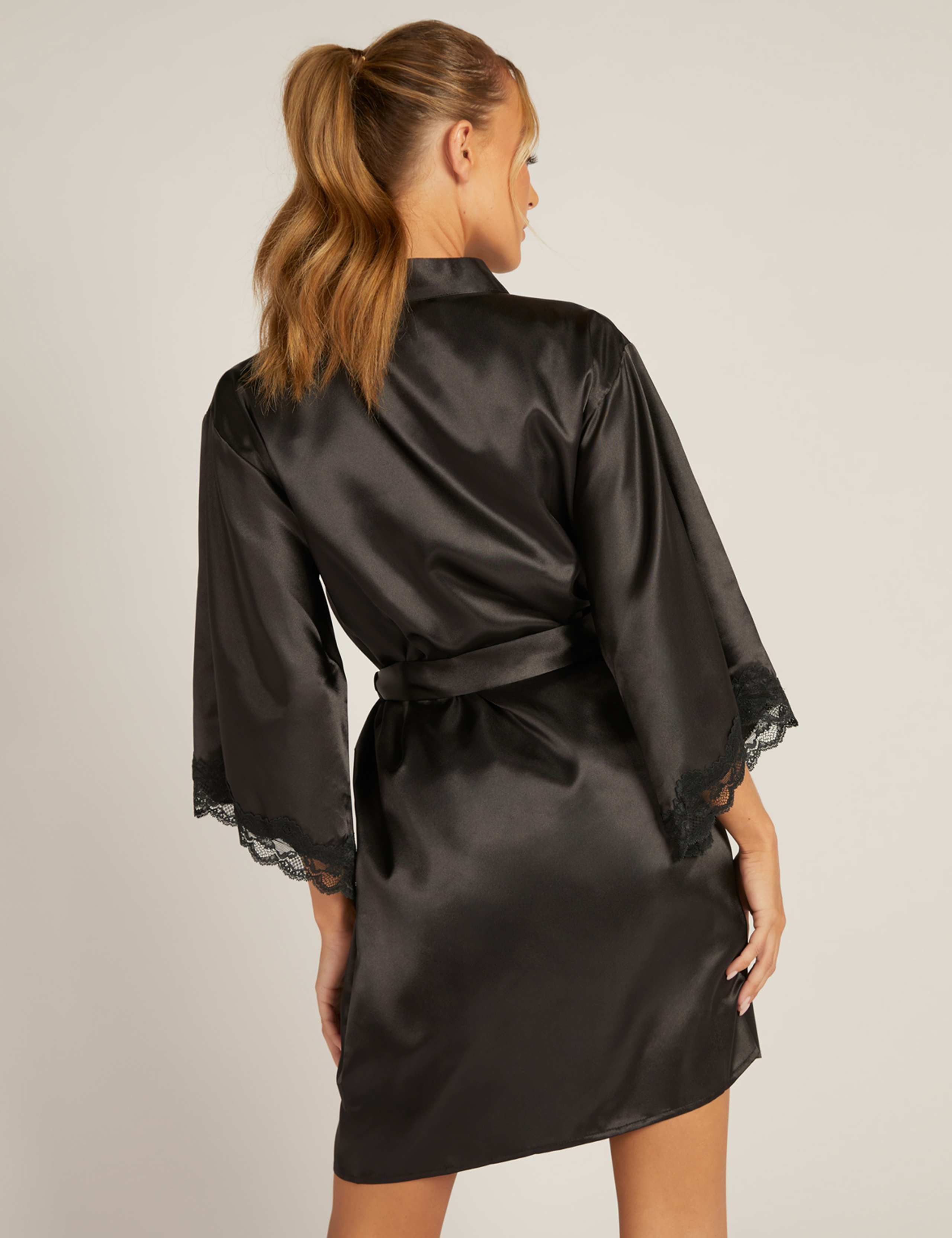 Amelia Satin Lace Trim Short Robe 3 of 4