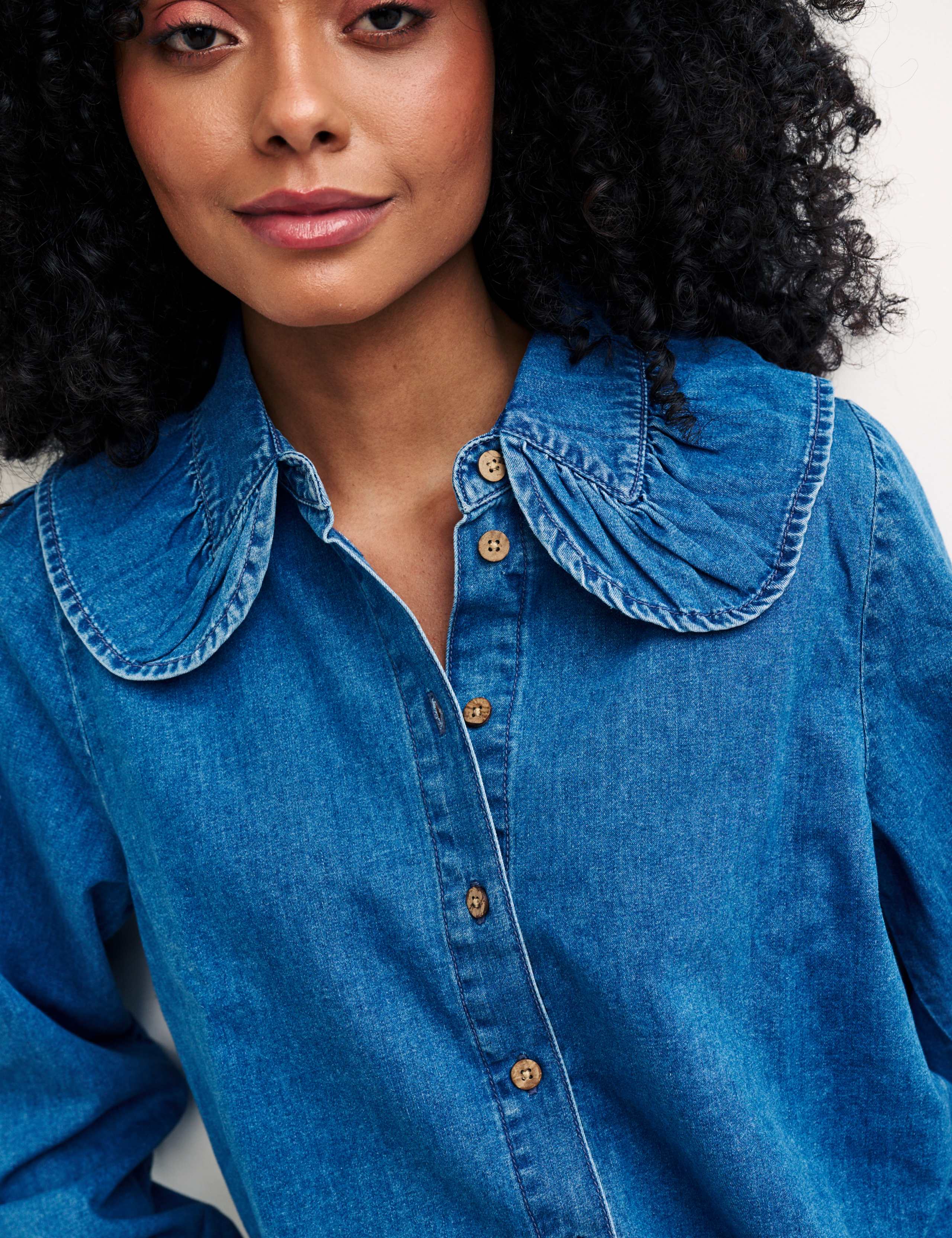 Denim Collared Blouson Sleeve Blouse 4 of 5