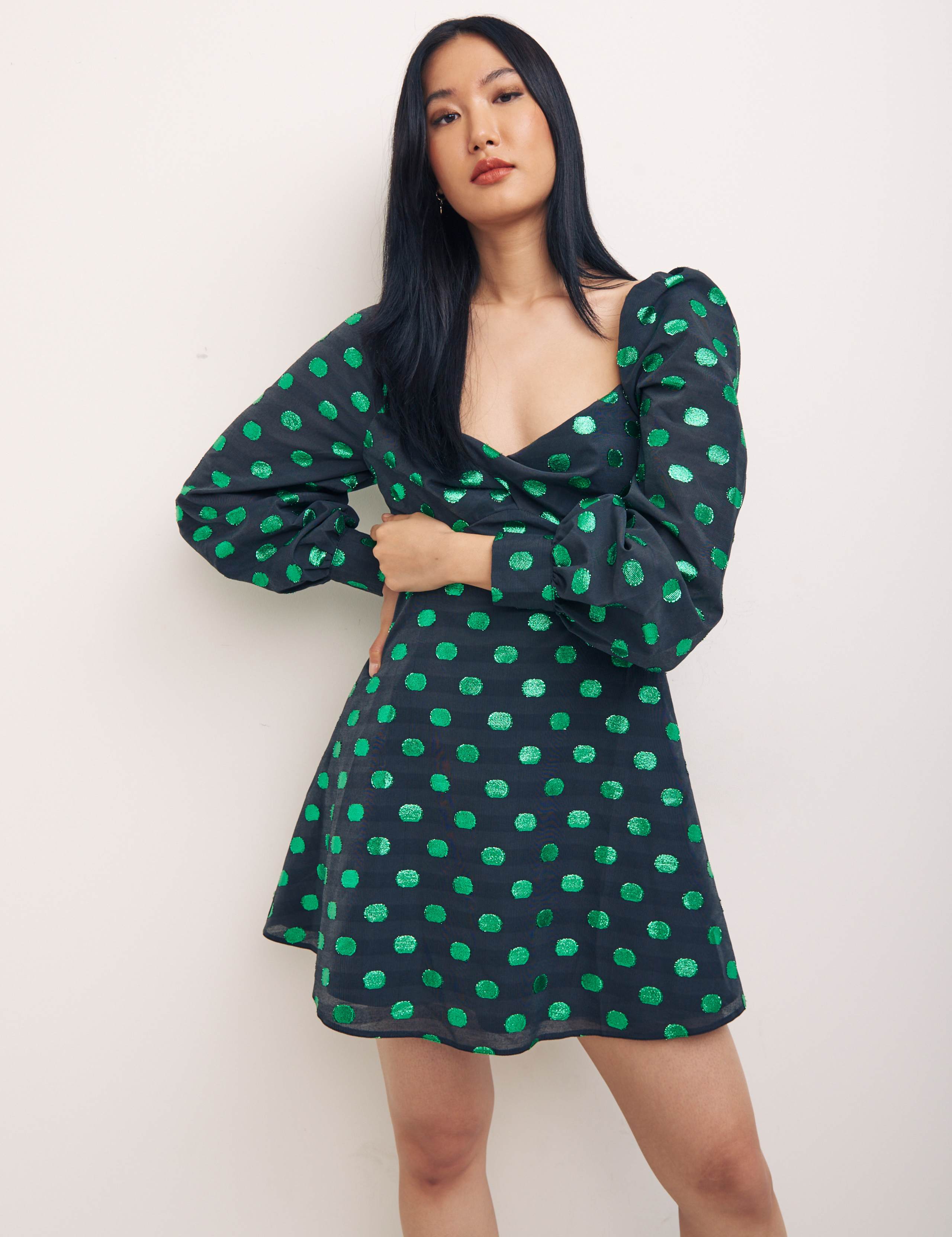 Cotton Blend Polka Dot Mini Smock Dress 2 of 5