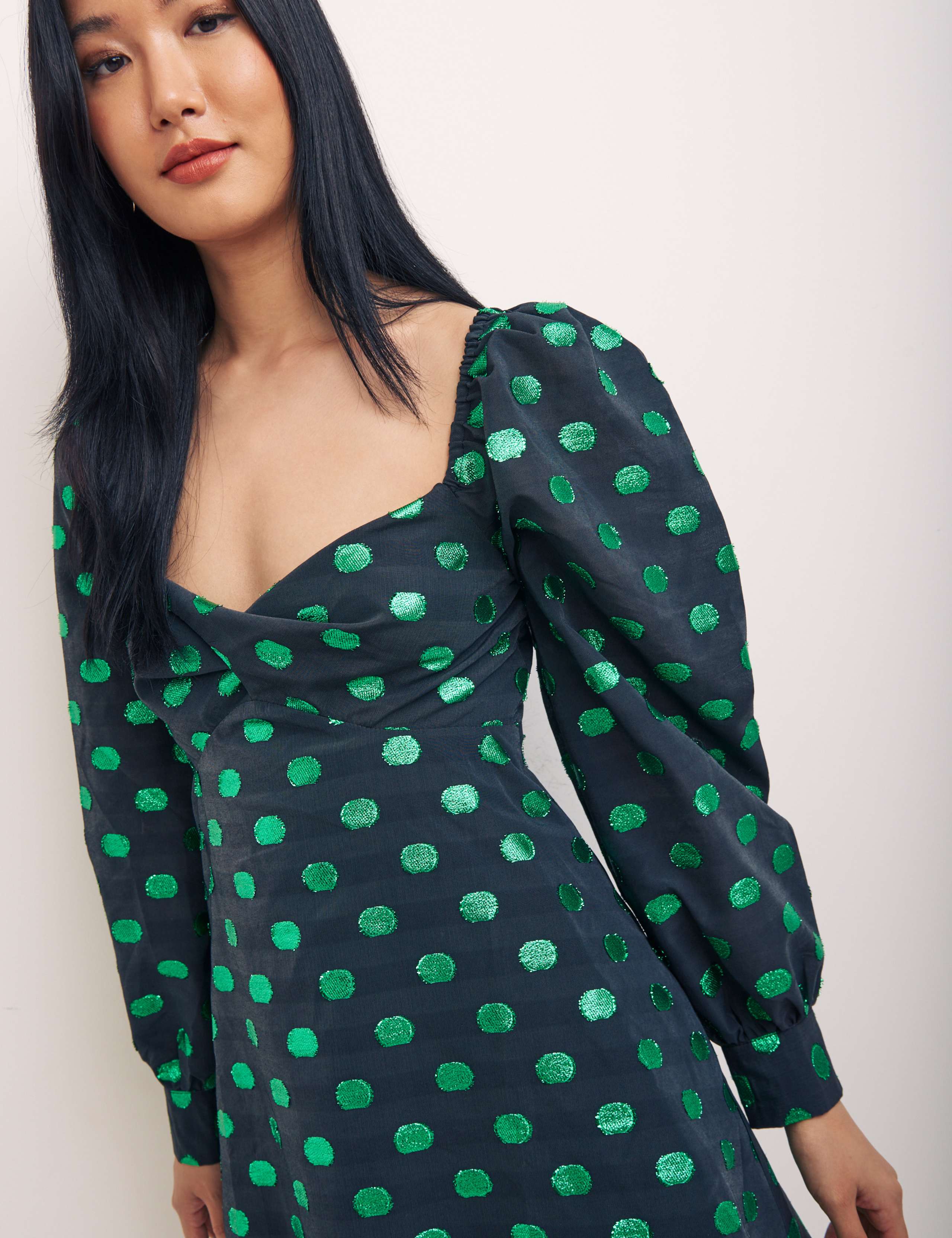Cotton Blend Polka Dot Mini Smock Dress 3 of 5