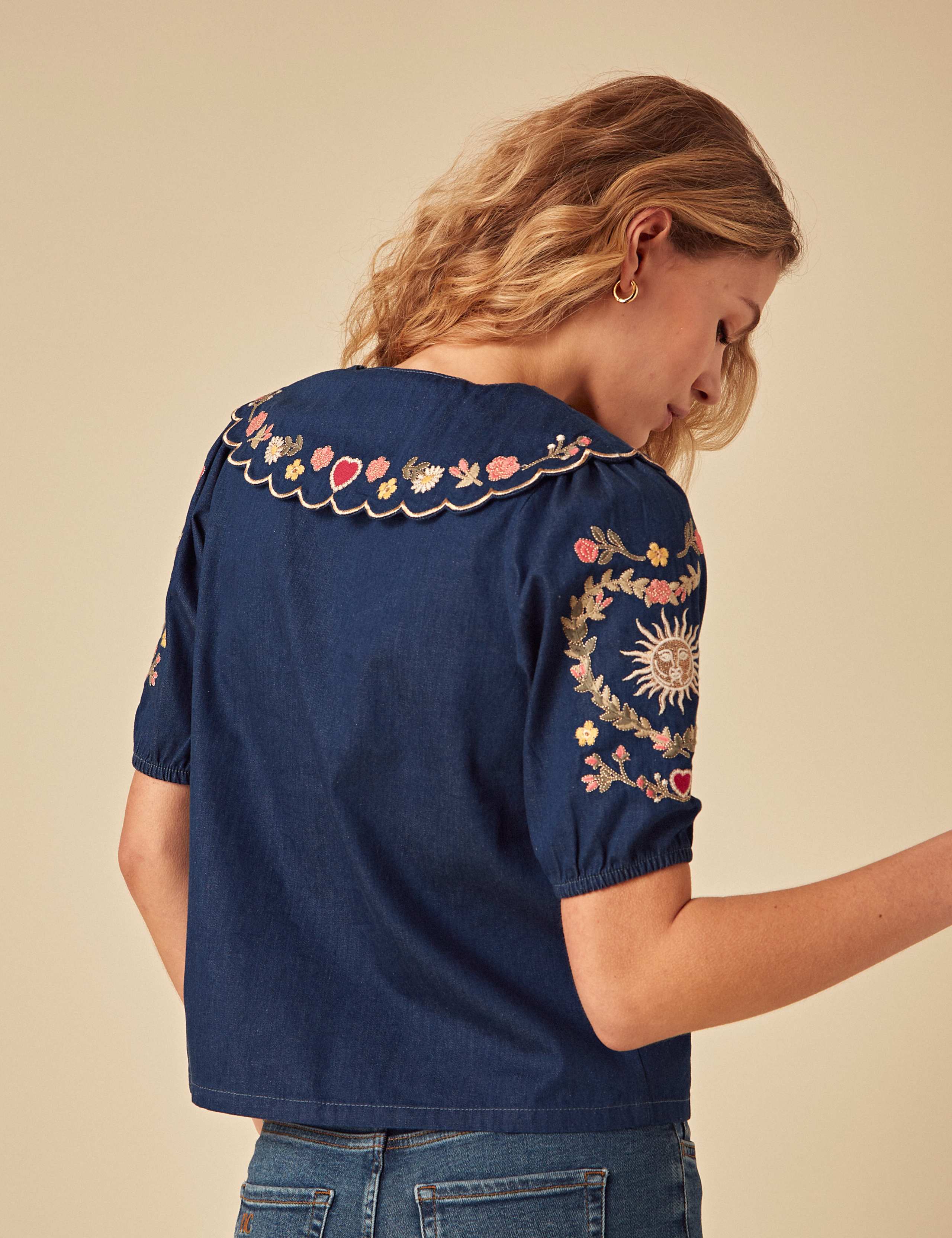 Pure Cotton Collared Relaxed Puff Sleeve Blouse 2 of 4