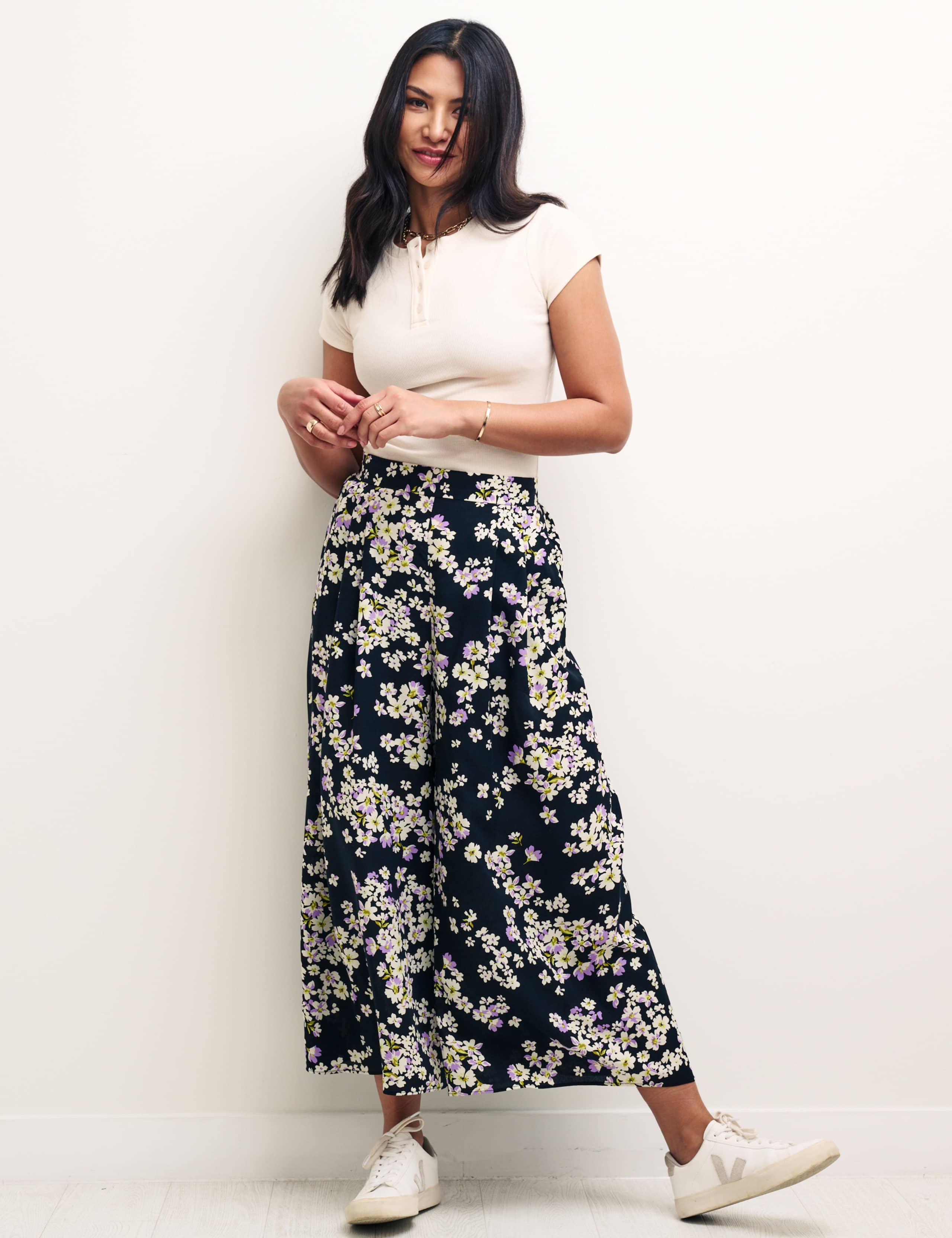 Floral Pleat Front Wide Leg Culottes 1 of 5