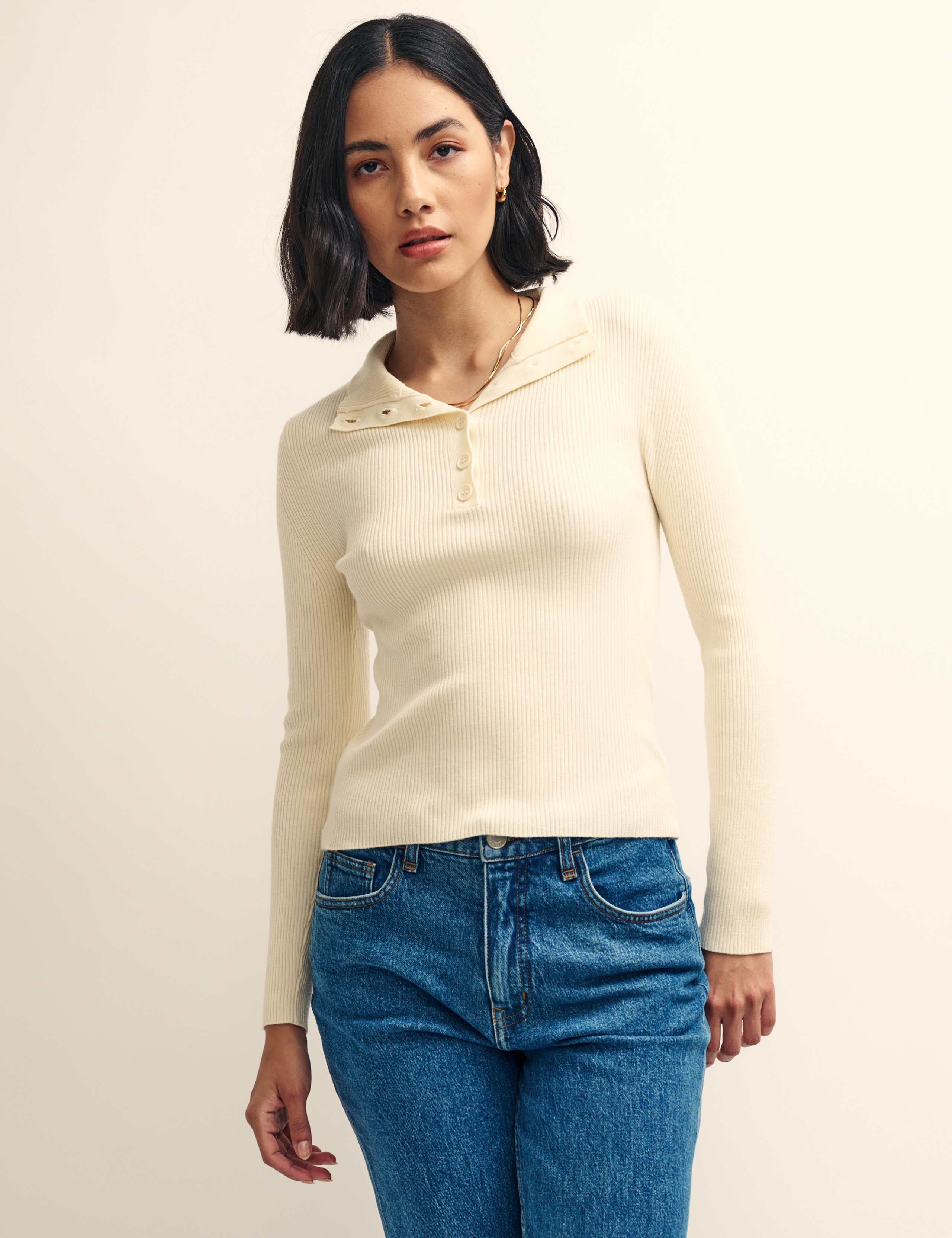Ribbed Funnel Neck Knitted Top 1 of 4