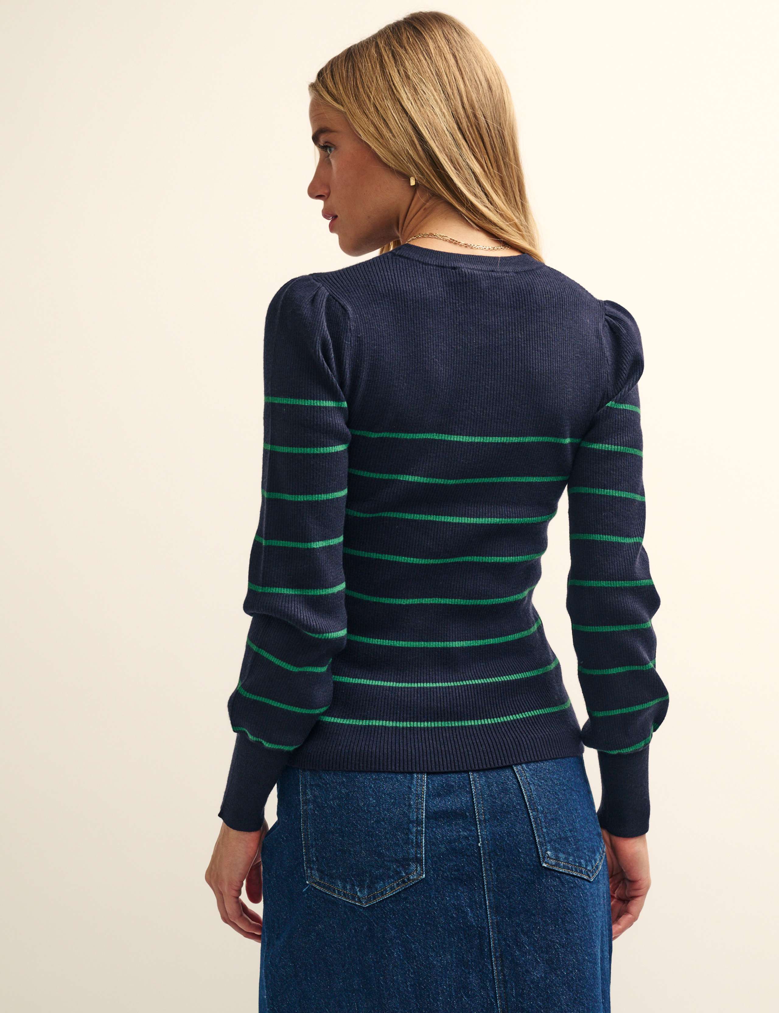 Striped Ribbed Crew Neck Knitted Top 3 of 4