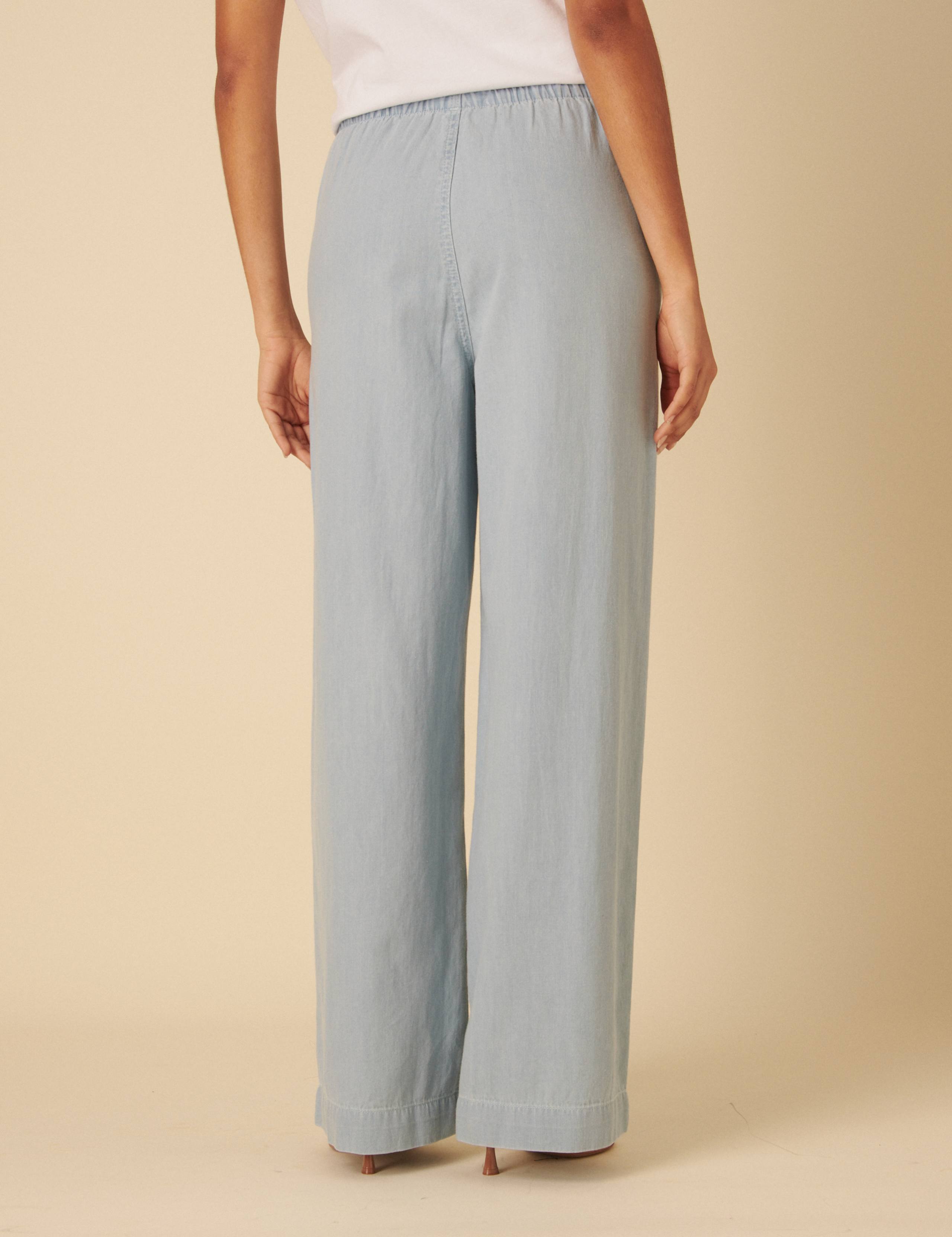 Pure Cotton Denim Drawstring Wide Leg Trousers 3 of 5
