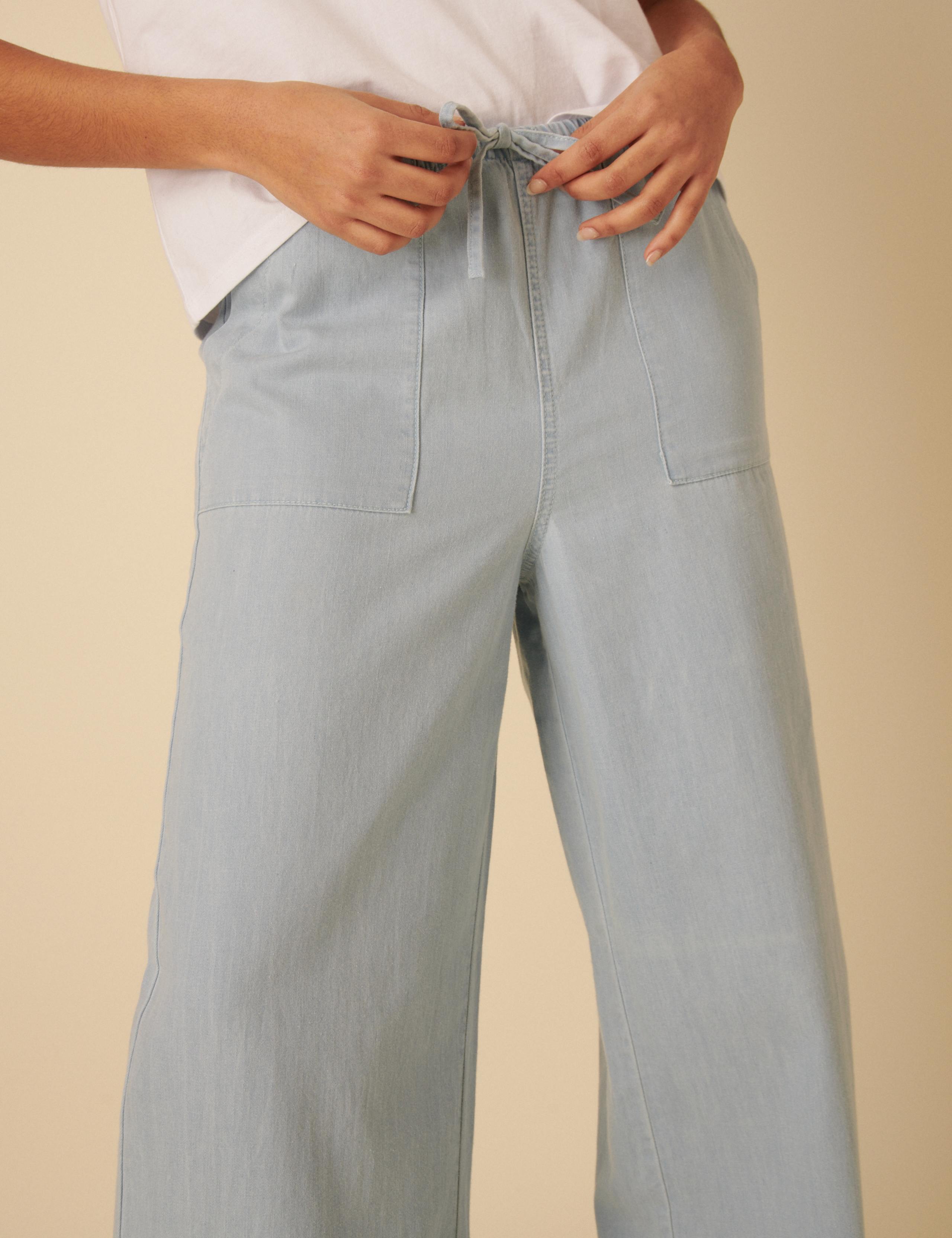 Pure Cotton Denim Drawstring Wide Leg Trousers 4 of 5