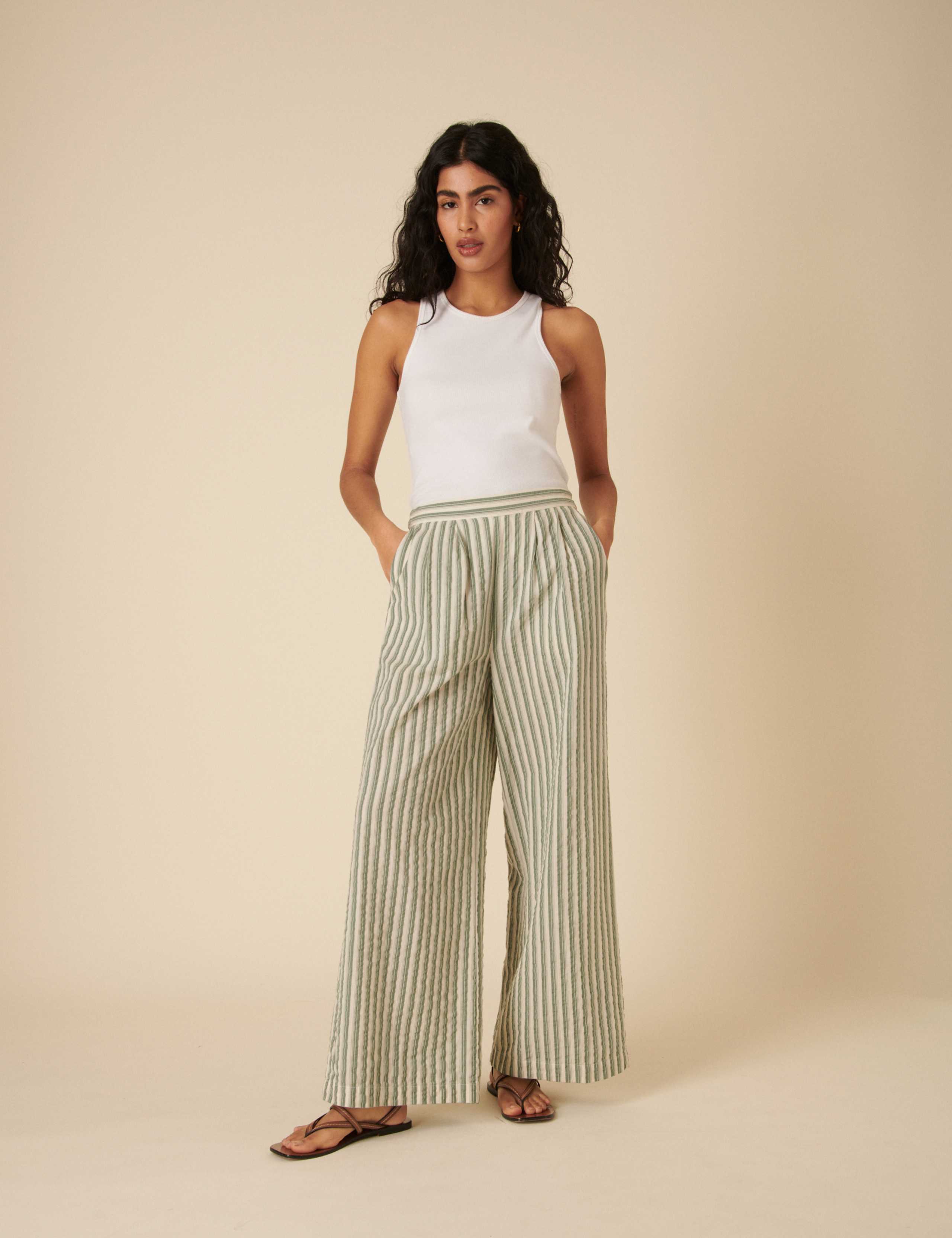Pure Cotton Striped Wide Leg Trousers 2 of 5