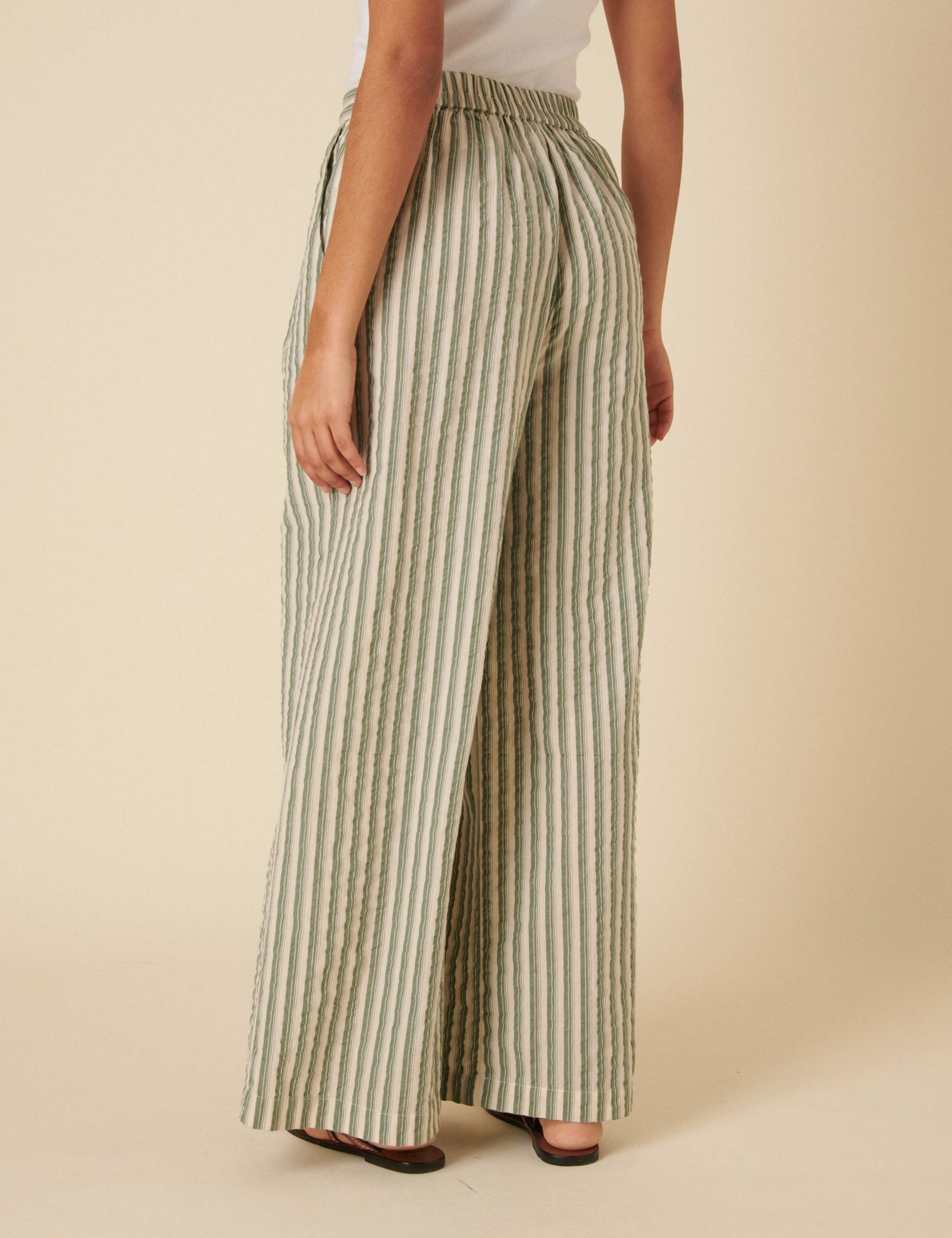 Pure Cotton Striped Wide Leg Trousers 3 of 5