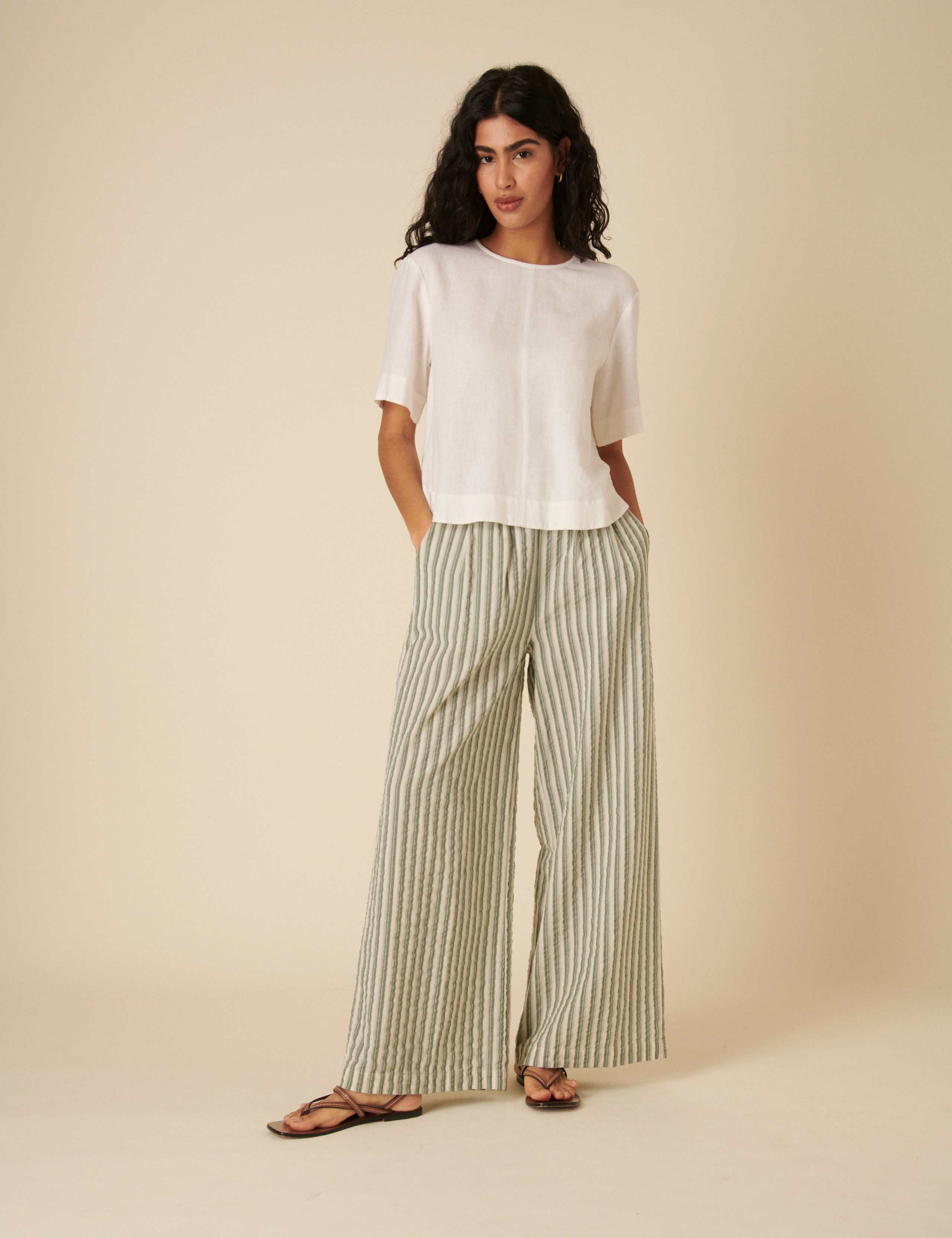 Pure Cotton Striped Wide Leg Trousers 5 of 5