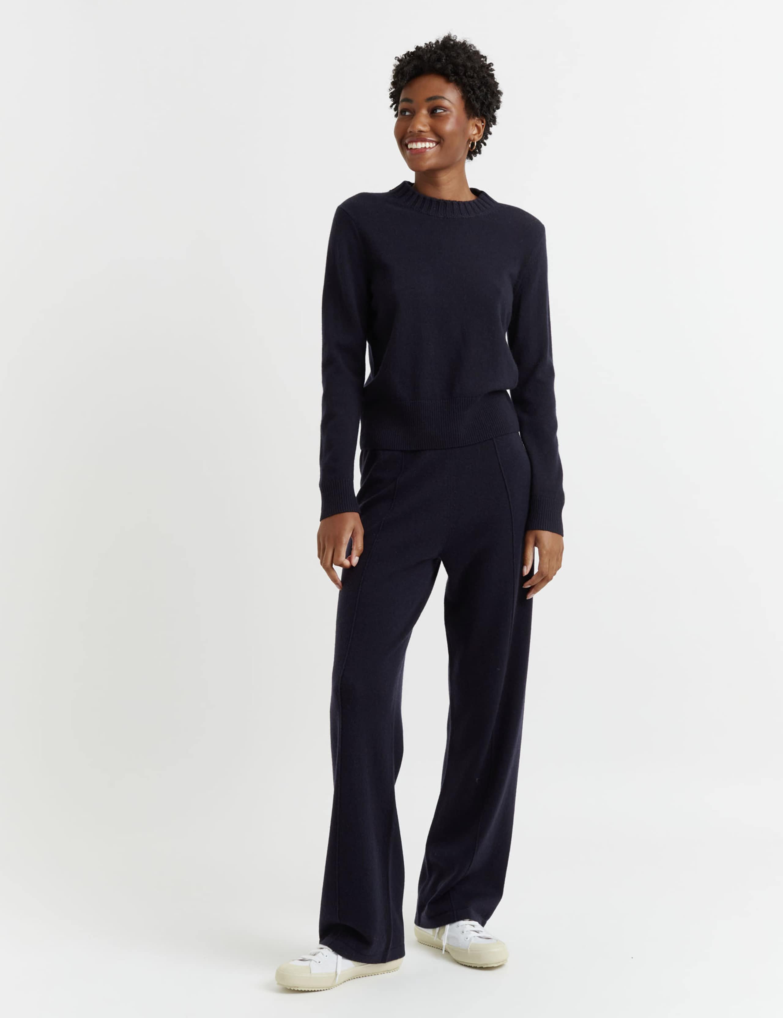 Wool Rich Wide Leg Relaxed Joggers with Cashmere 1 of 4