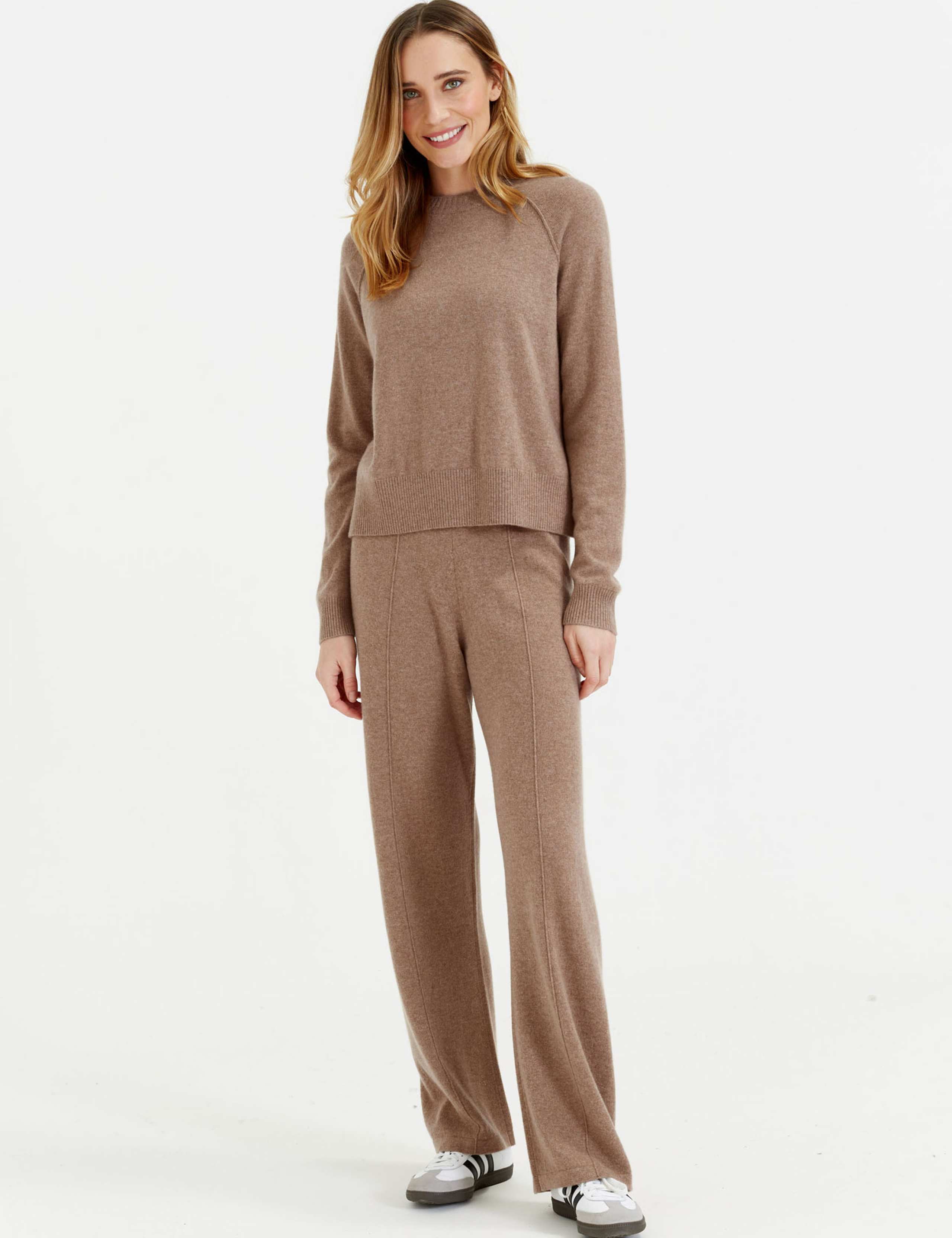 Wool Rich Wide Leg Relaxed Joggers with Cashmere 1 of 2